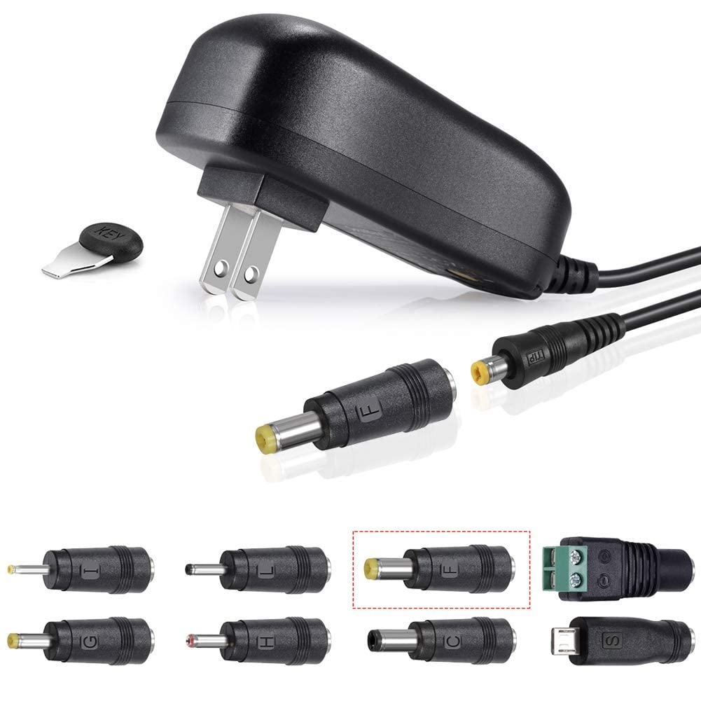 Adaptador AC/DC Universal SoulBay Negro Versión Mejorada Regulable Multi-Voltaje con 8 Conectores Seleccionables para Electrónica Doméstica de 3V a 12V 2 Amperios Máx.