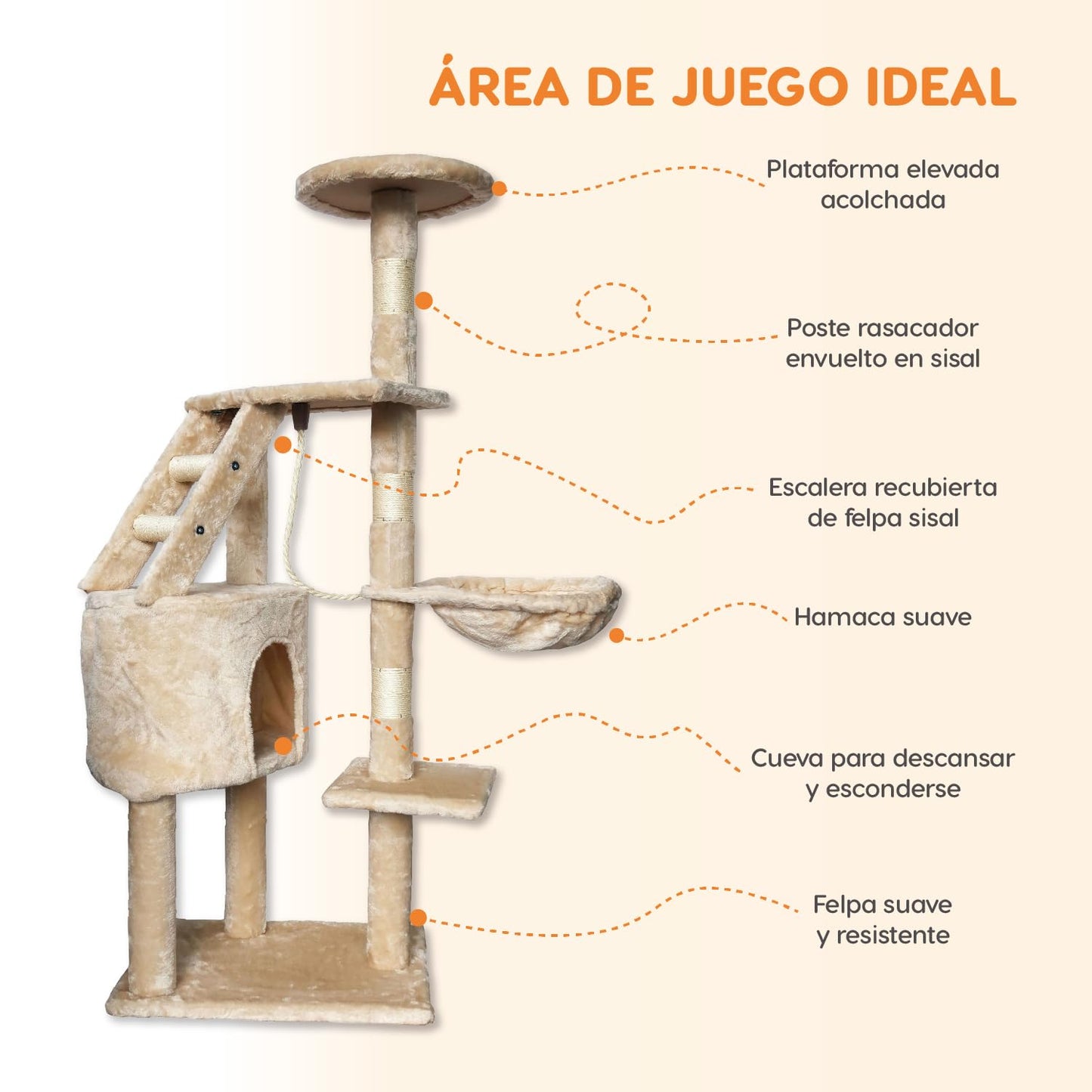 Mueble Rascador para Gato POLI PETS Bambino Multifuncional con Felpa Suave
