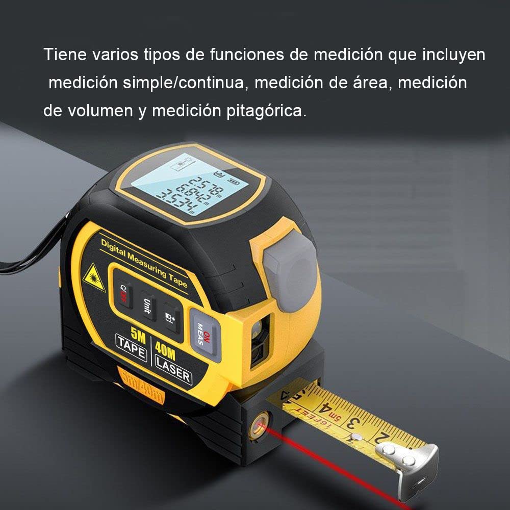 Linmeng Cinta Métrica Láser Telémetro Láser 3 En 1, Regla de Cinta Métrica de 5M, Pantalla LCD con Retroiluminación, Medidor de Distancia, Dispositivo de Medición de Edificios, Volumen de Área(40 m)
