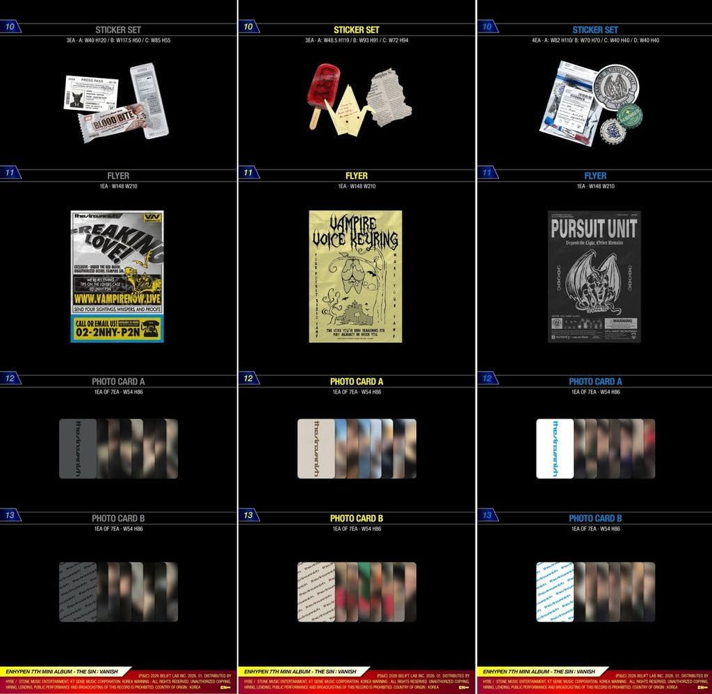 Álbum de Fotos EN-HYPEN THE SIN VANISH 7th Mini Blanco con 3 Tarjetas Fotográficas Adicionales Versión Aleatoria