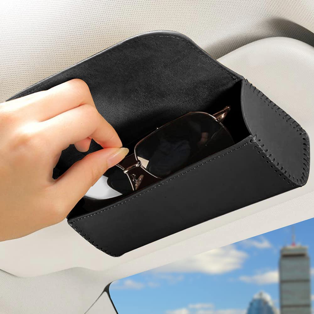 ANNTHOR Soporte para anteojos de Sol para el Coche con Cierre magnético, Estuche de Gafas para Coche Visera, Funda Magnética de Cuero para Gafas de Sol, Estuche para Gafas del Sol