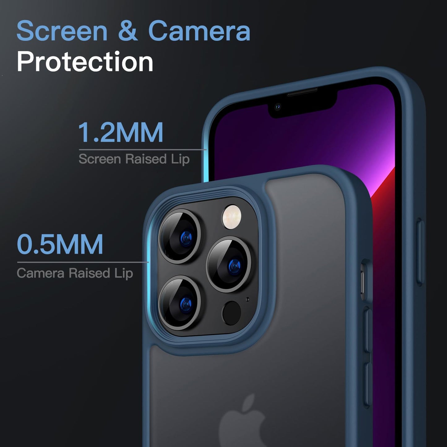 JETech Funda Mate para iPhone 13 Pro 6.1 Pulgadas, Protección contra Caídas Grado Militar Antigolpes, Carcasa Trasera Translúcida Esmerilada, Antihuellas (Azul Tormenta)