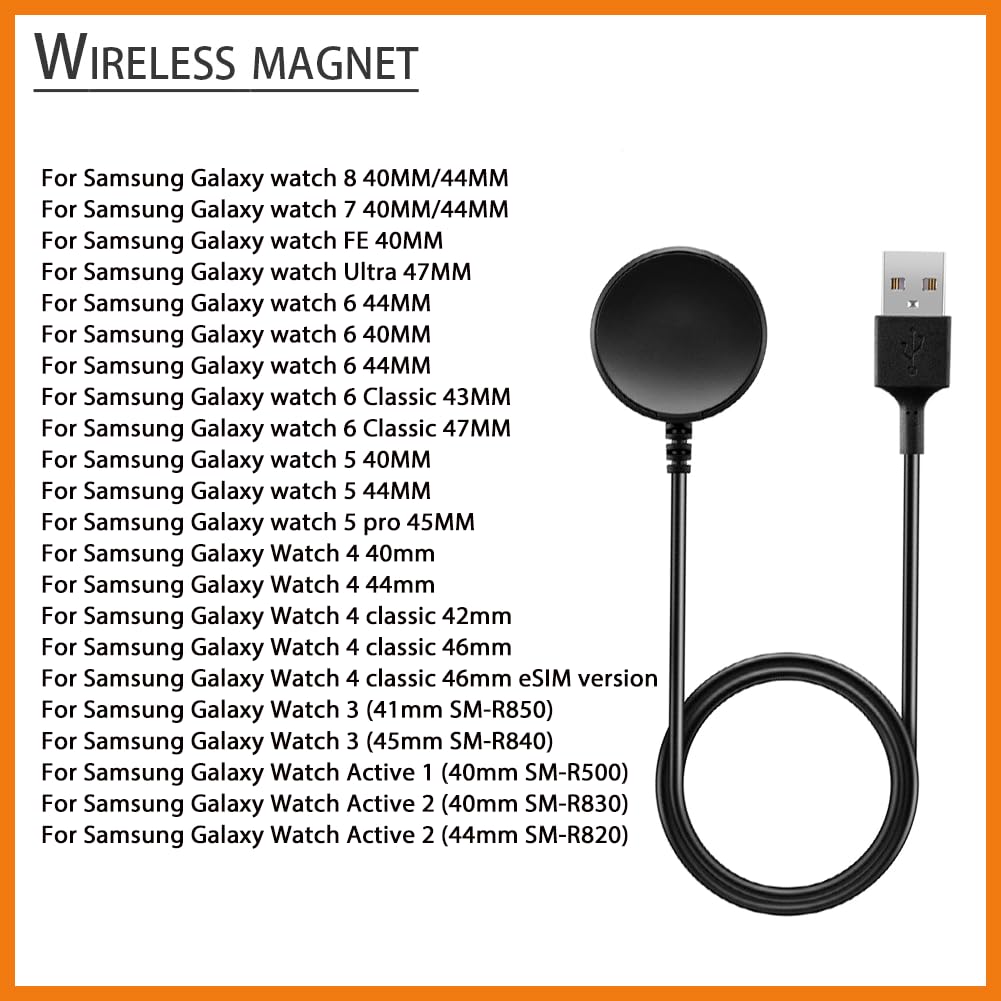 USTIYA Cargador para Samsung Galaxy Watch 8/7/FE/6/Classic/Ultra/Watch 5/5 Pro/4/3/Active/Active2 (SM-R880/SM-R890/SM-R900/SM-R910/SM-R920) Adaptador de USB