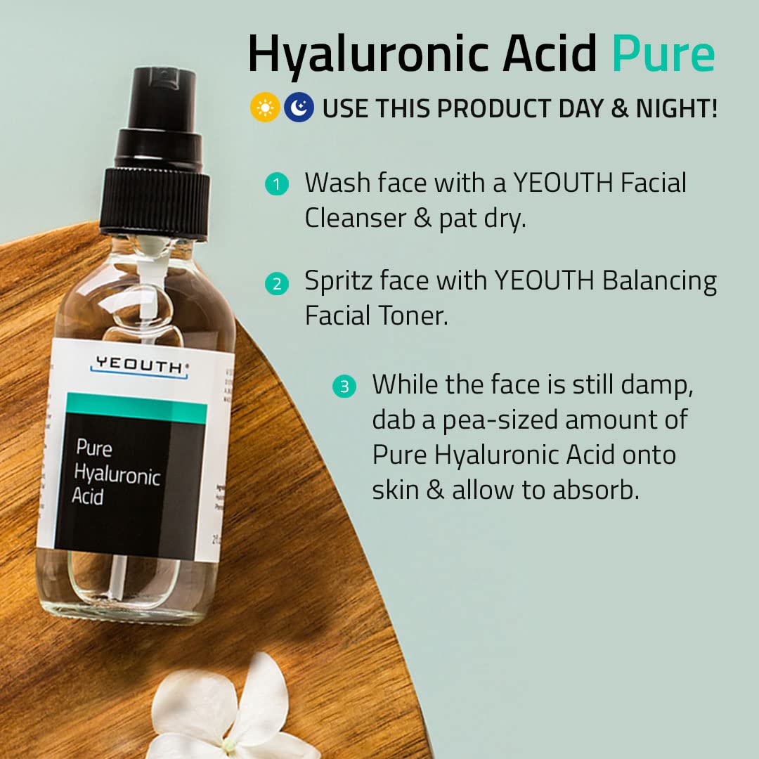 YEOUTH Acido Hialuronico Puro Serum Facial, Sérum Anti-rides à L'Acide Hyaluronique pour le Visage 100%, Cadeaux pour Femmes/ Hommes, Biologique, Végétalien, Fabriqué aux USA 30ml