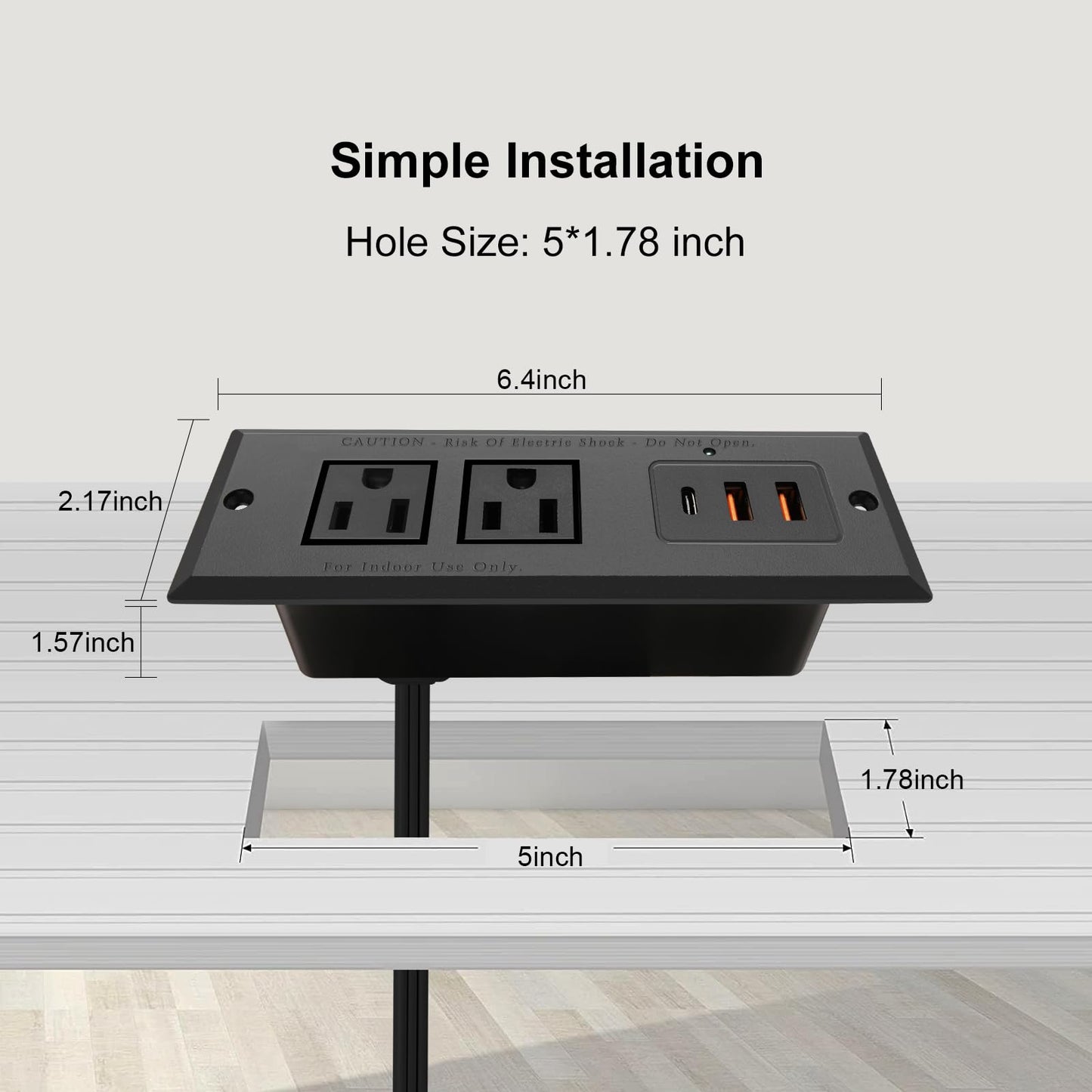 4 LEAF Regleta Multicontacto Escritorio USB C 20W PD Carga Rápida, Tira de Alimentación Empotrable Tipo C 2 Contactos 3 USB Muebles Outlet para Mesa Sofá Console Cajon Encimera 2 Metros Negro