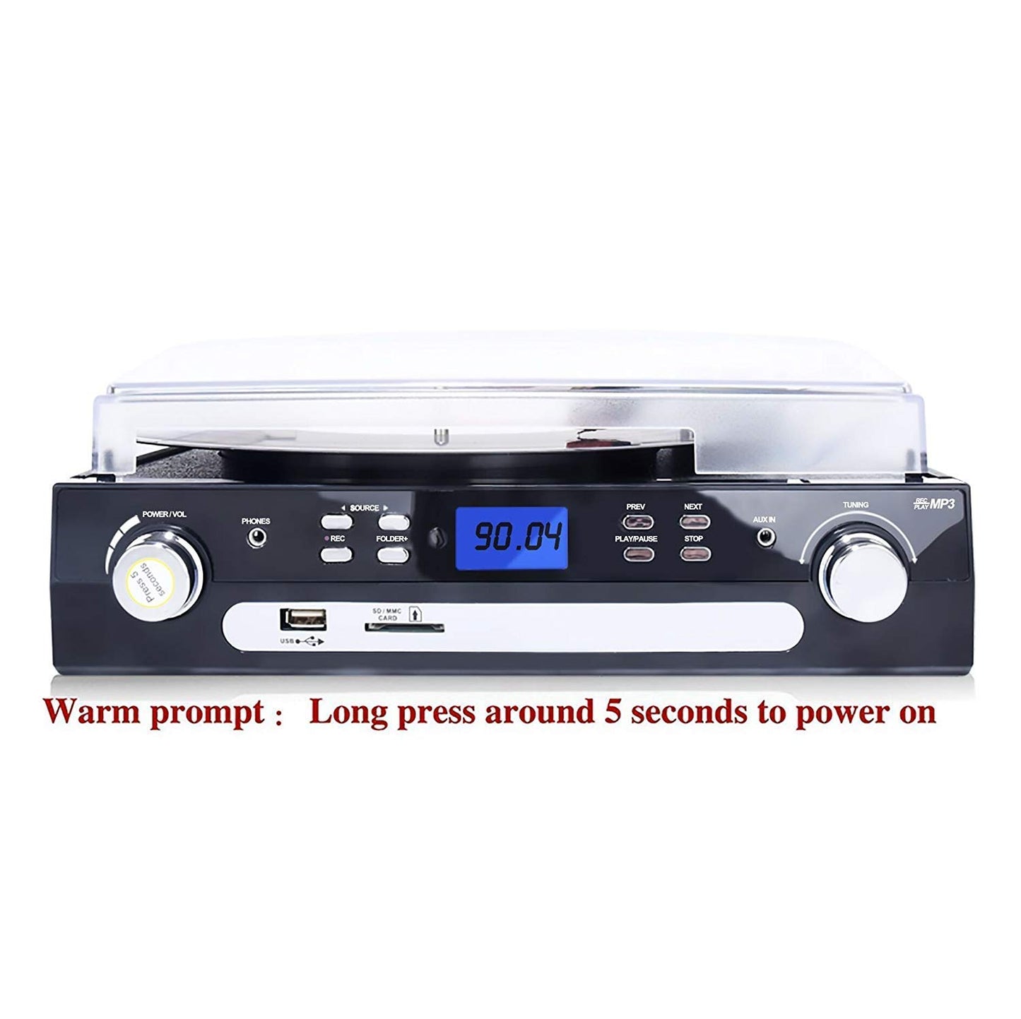 DIGITNOW - Tocadiscos de vinilo LP, con Bluetooth, radio AM y FM, cinta de casete, entrada auxiliar, codificación USB SD y reproducción de MP3 altavoces estéreo integrados, conector para auriculares de 3,5 mm, control remoto y pantalla LCD