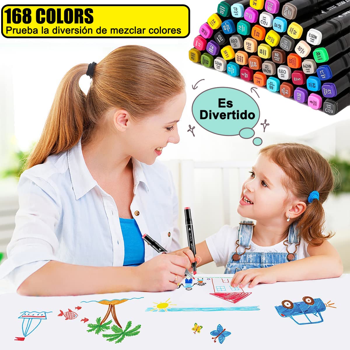 Pinceles de Doble Punta 168 Colores Base para Dibujos y Acuarelas