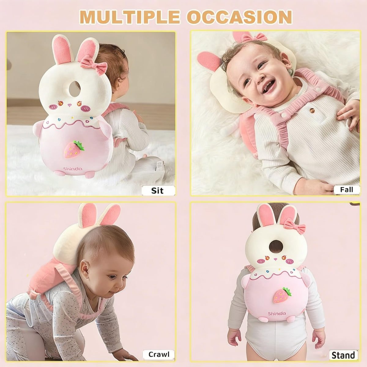 Mochila protectora para la cabeza del bebé, mochila de protección para la cabeza del bebé con rodilleras para bebé, función de alarma para caminar y gatear, suave, transpirable y de seguridad