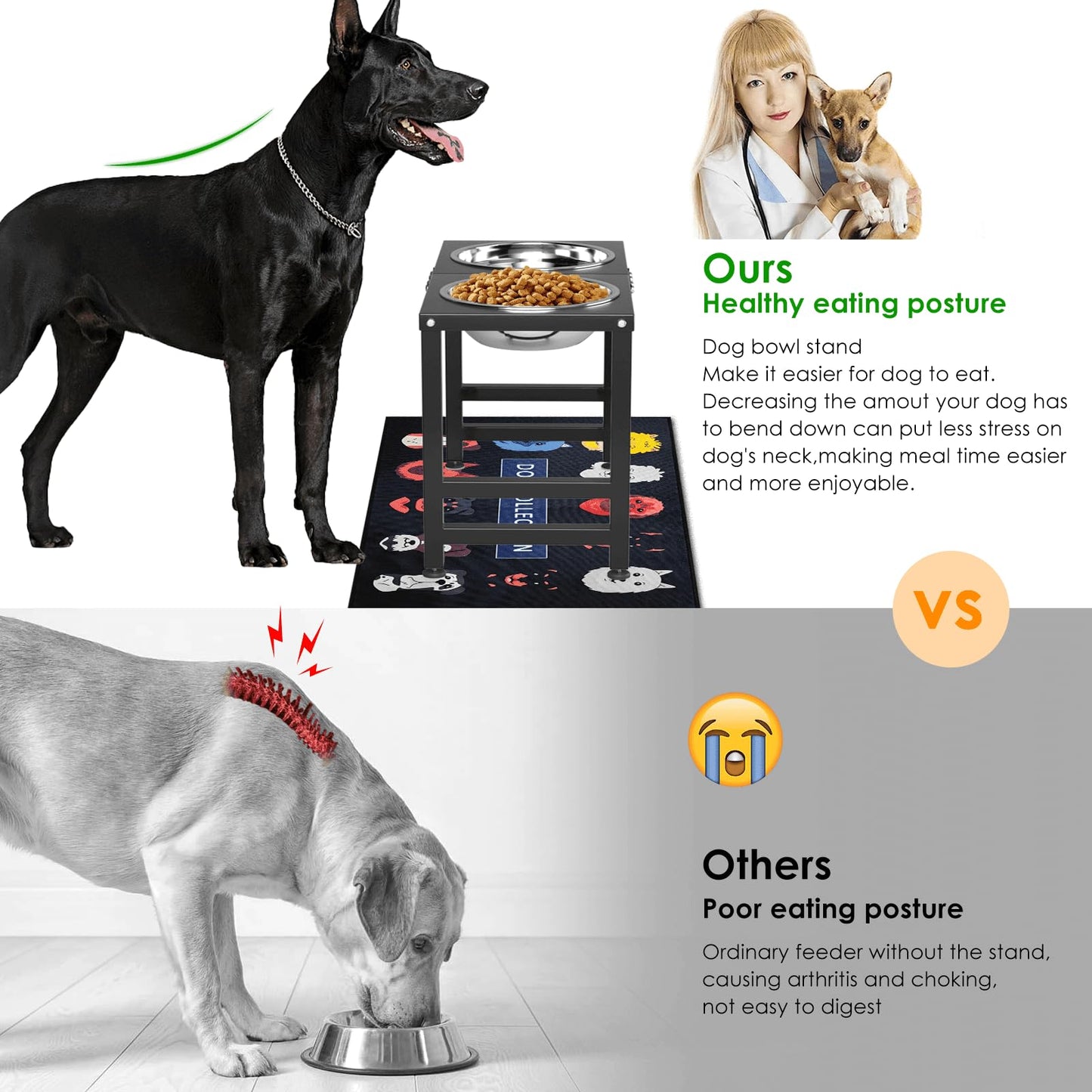 Soporte Elevado de Metal ADENGL Negro con Cuencos Fuertes y Tapete para Perros Grandes
