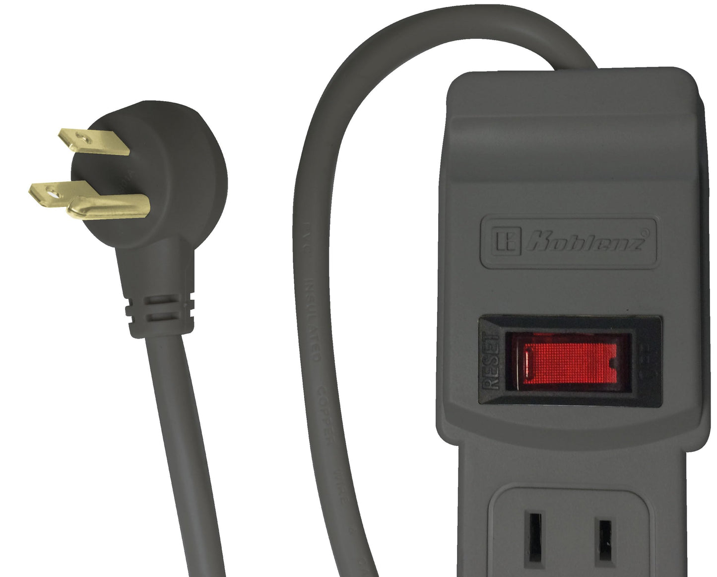 Koblenz Supresor de Picos Trifásico Multicontacto de 5 Contactos y 2 Entradas USB, 1000 Joules de Protección, para Hogar y Oficina, Switch on/Off Integrado, Cable de 45 cm, Color Gris (SS-1000 USB)