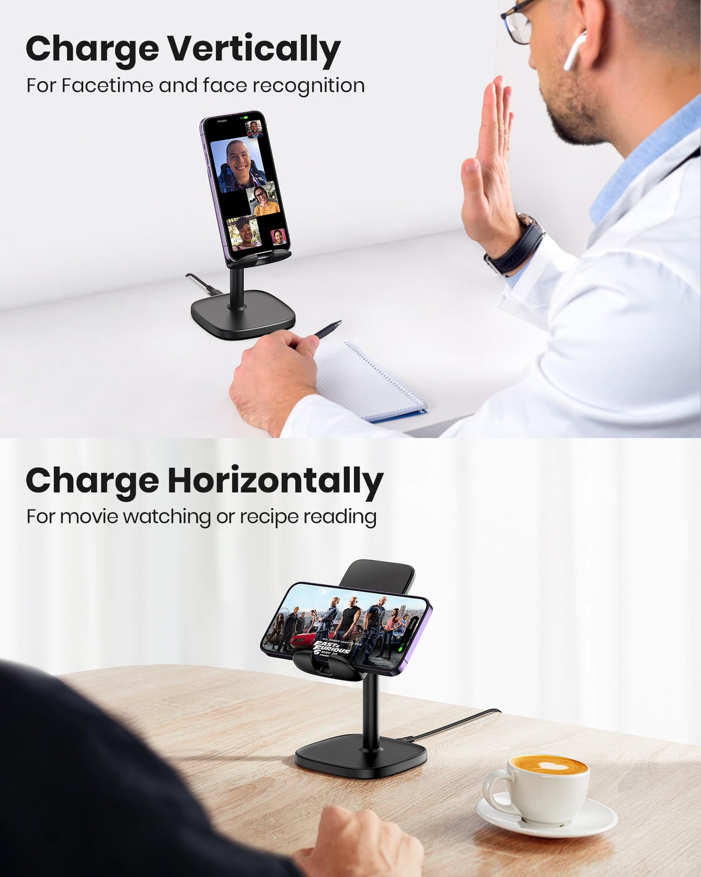 INIU Cargador Inalámbrico Rápido,15W Qi-Certified Wireless Charger Estación Compatible para iPhone 15 14 13 12 11 Pro MAX Samsung Galaxy S22 S21 S20 Google Piexl