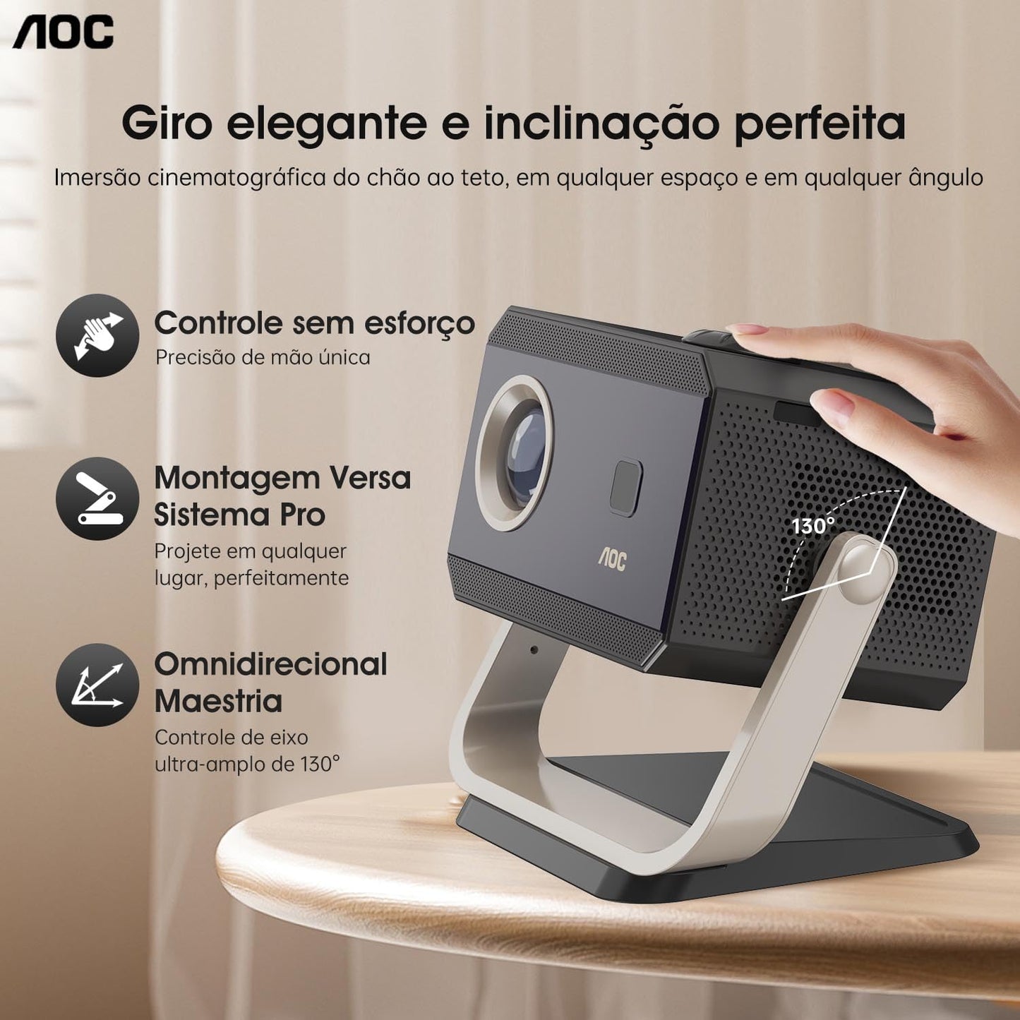 AOC Proyector 4K portátil Full HD, Enfoque automático/correção Keystone/ângulo ajustável, com WiFi6 e Bluetooth, 15000 lúmens, compatível com IOS/Android/PC/PS4/PS5 para trabalho e jogos