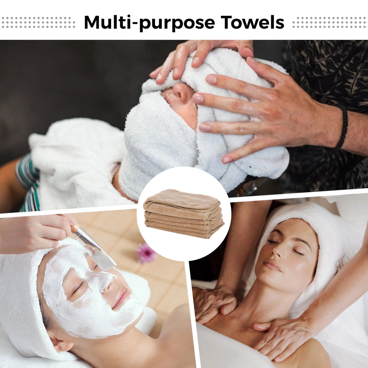 DIMEGON 12 toallas faciales en forma de U, diseño dividido, toalla suave de esteticista, toalla de limpieza de masaje de tallo facial, paño facial de forro polar coral para salones de belleza, cuidado