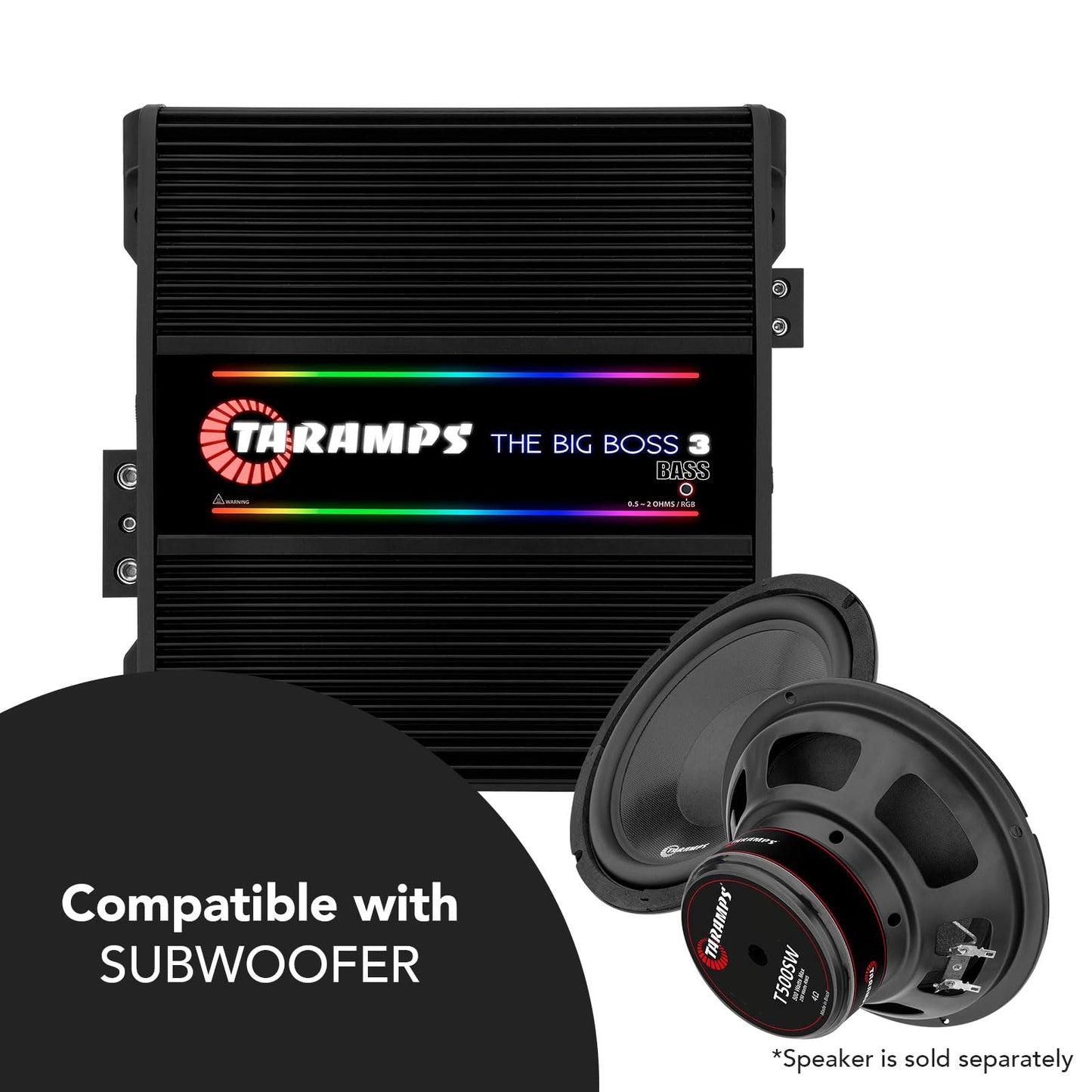 Amplificador Taramp's Negro Multiimpedancia Monobloque Clase D para Coche