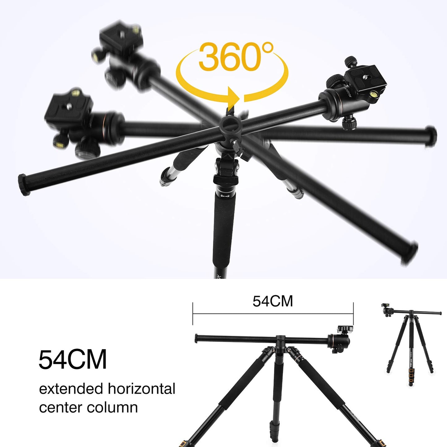 Andoer - Trípode de cámara de 78 pulgadas, trípode horizontal DSLR ligero (4 libras) – trípodes y monopodos de cámara 2 en 1 con cabeza de bola de 360°, aleación de aluminio, carga máxima de 22 libras