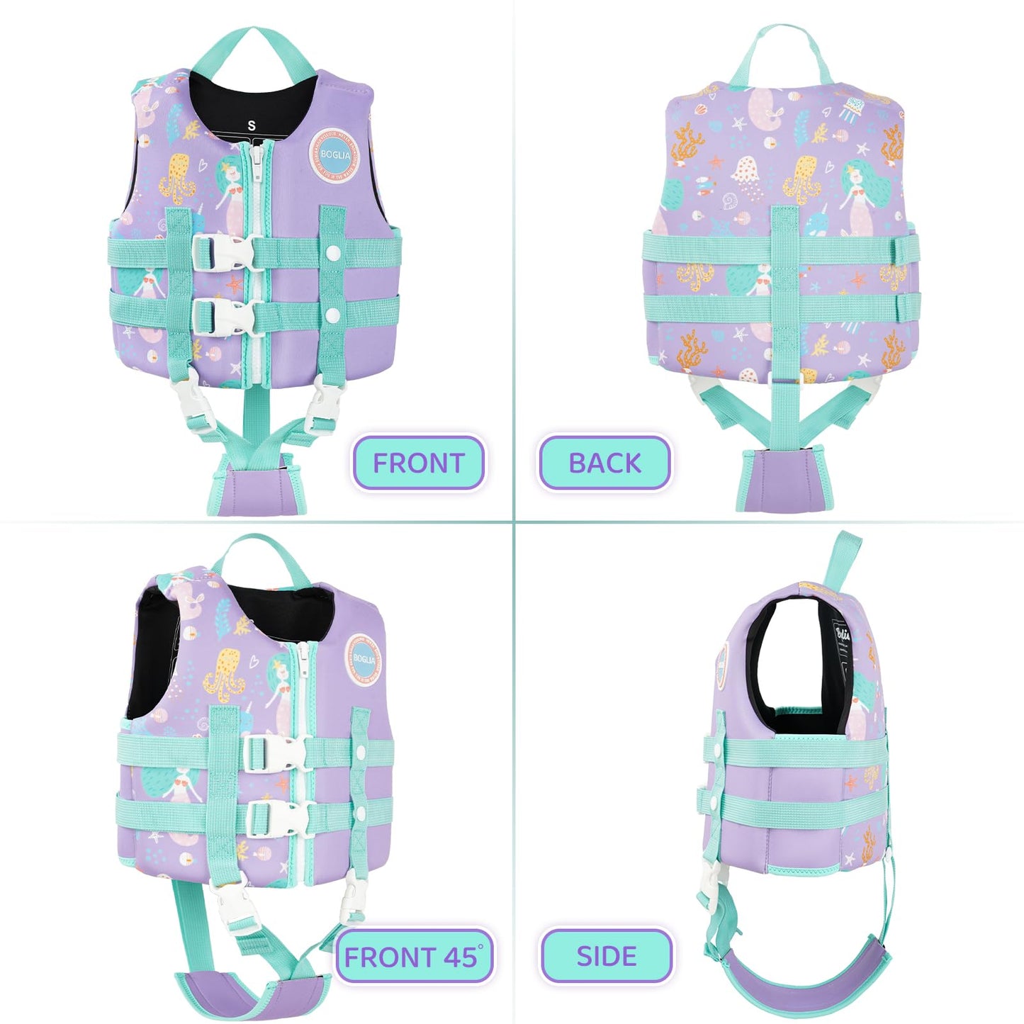 Boglia - Chaleco de natación para niños y niñas de 20-30-40-50-60-70-80-80 libras con correa de seguridad ajustable