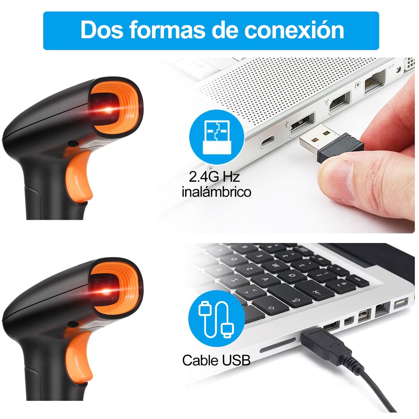 Escáner de Código de Barras 2D 1D QR, Lector Código de Barras con Cable USB Scanner Código de Barras Alámbrico Compatible con PC y Laptop, Escáner Ideal para Supermercado, Biblioteca, Tienda Minorist