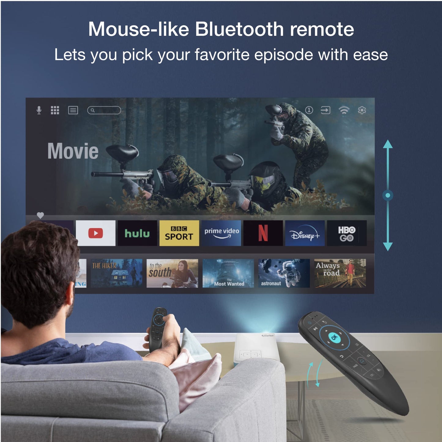 EZCast Proyector de Viaje J4a 2024: Portátil con Android 10, batería y Altavoz Integrados. Ideal para Camping y Viajes. DLP 1080p, Compatible con HDMI, USB, iPhone y Laptop
