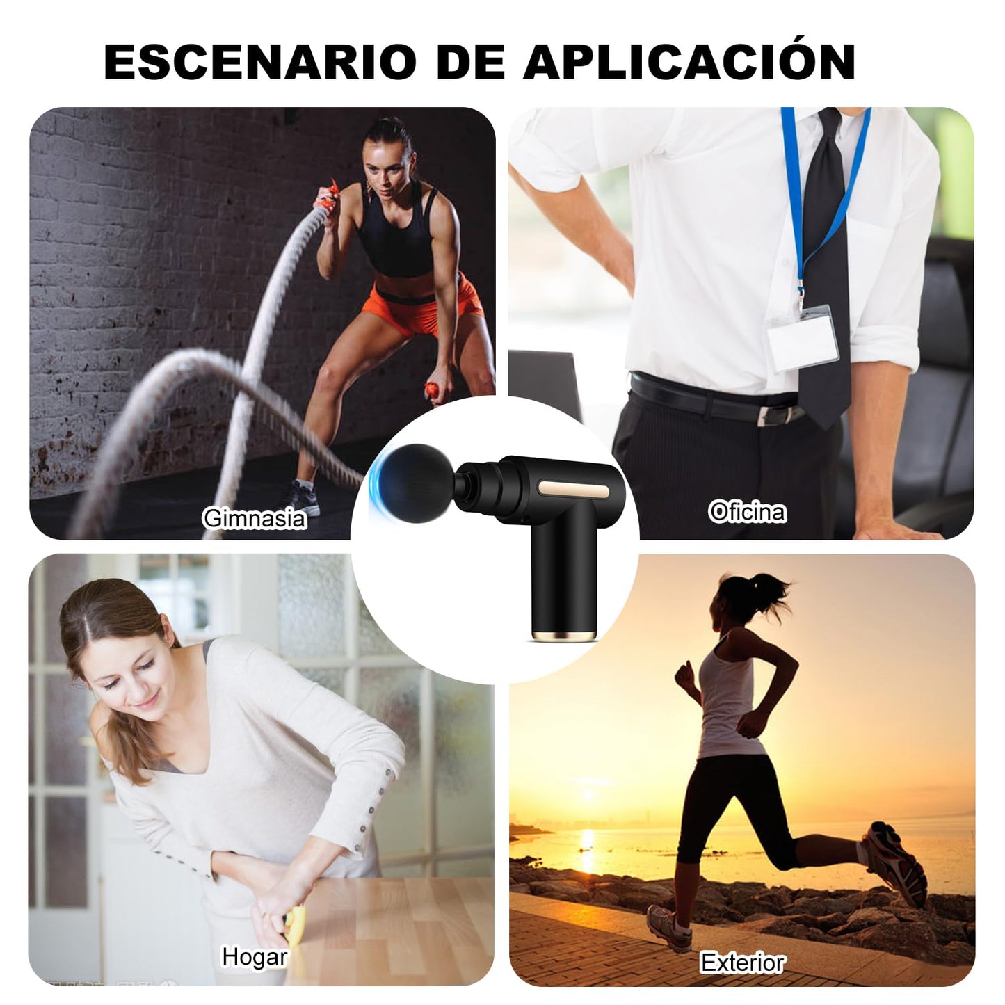 Pistola de Masaje Muscular, Masajeador de Espalda/Cuello/Manos/Piernas Electrico, 4 Cabezales Masajeador Portatil Muscular, Mini Masajeador Electrico de Mano, Massage Gun para Relajar los Músculos