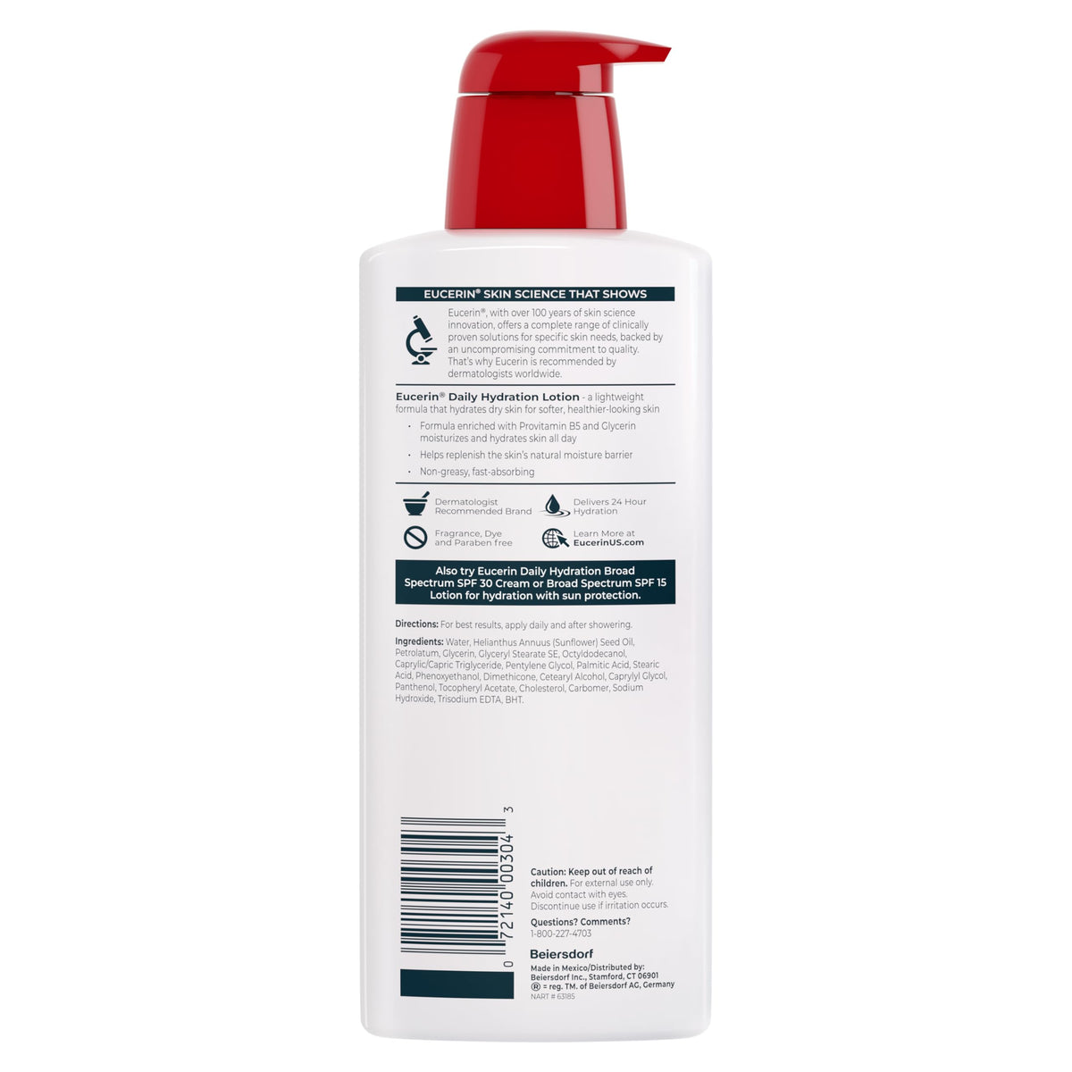 Eucerin Daily Hydration Moisturizing Lotion, Fragrance Free, 16.9 Oz, Pack of 3