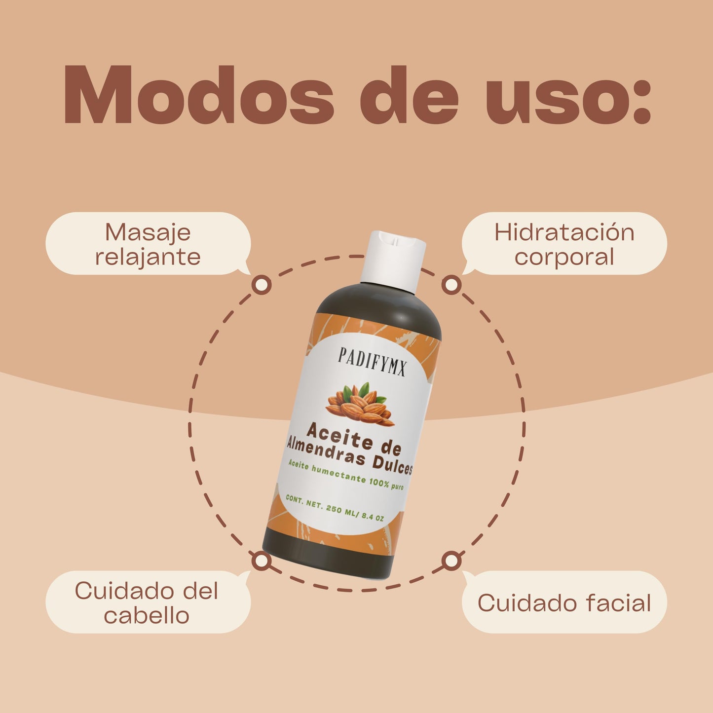 Aceite de Almendras Dulces Padifymx Relajante e Hidratante Corporal y Facial