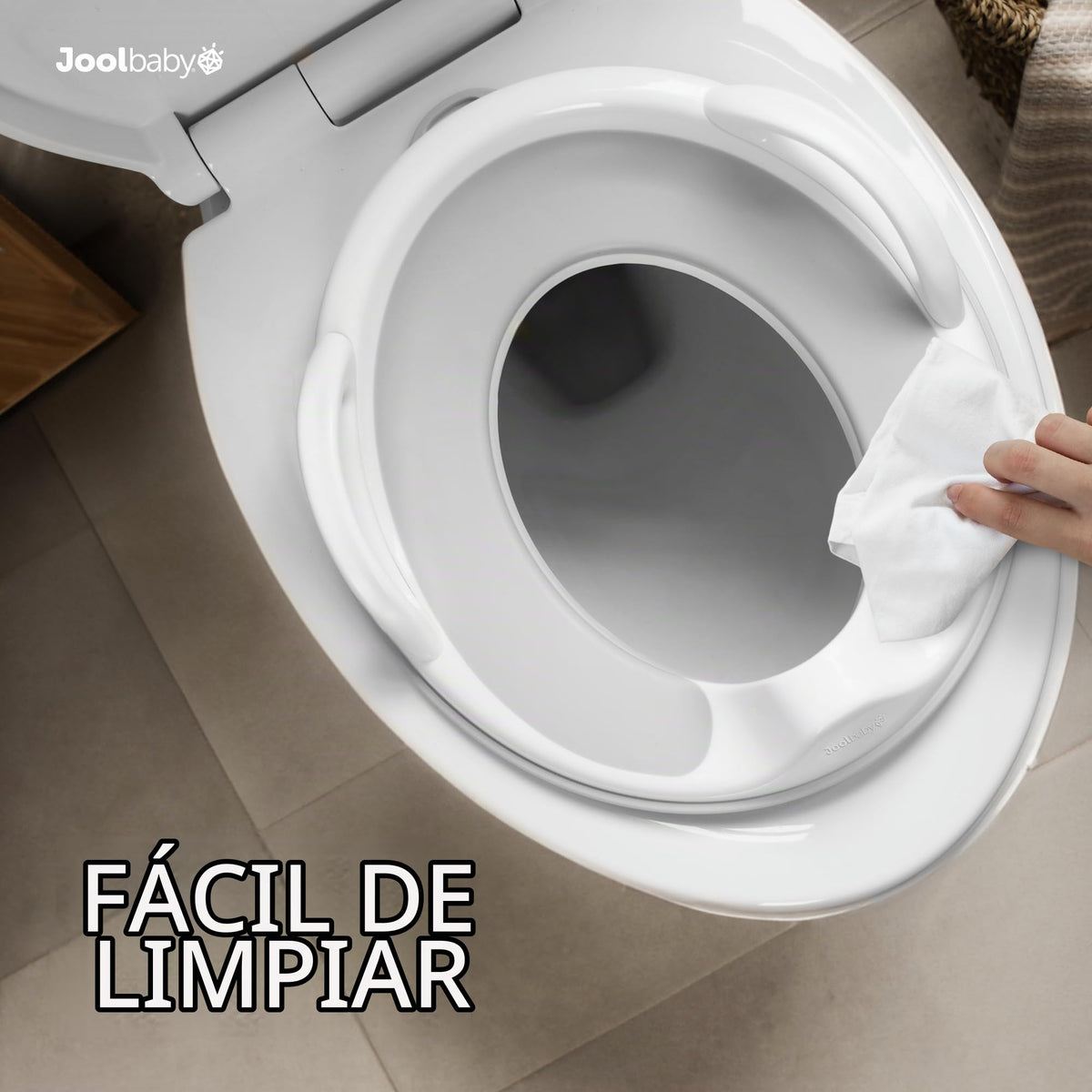 Jool - Asiento de entrenamiento para bebé para niños y niñas con asas, se adapta a inodoros redondos y ovalados, antideslizante con protector contra salpicaduras, incluye gancho de almacenamiento