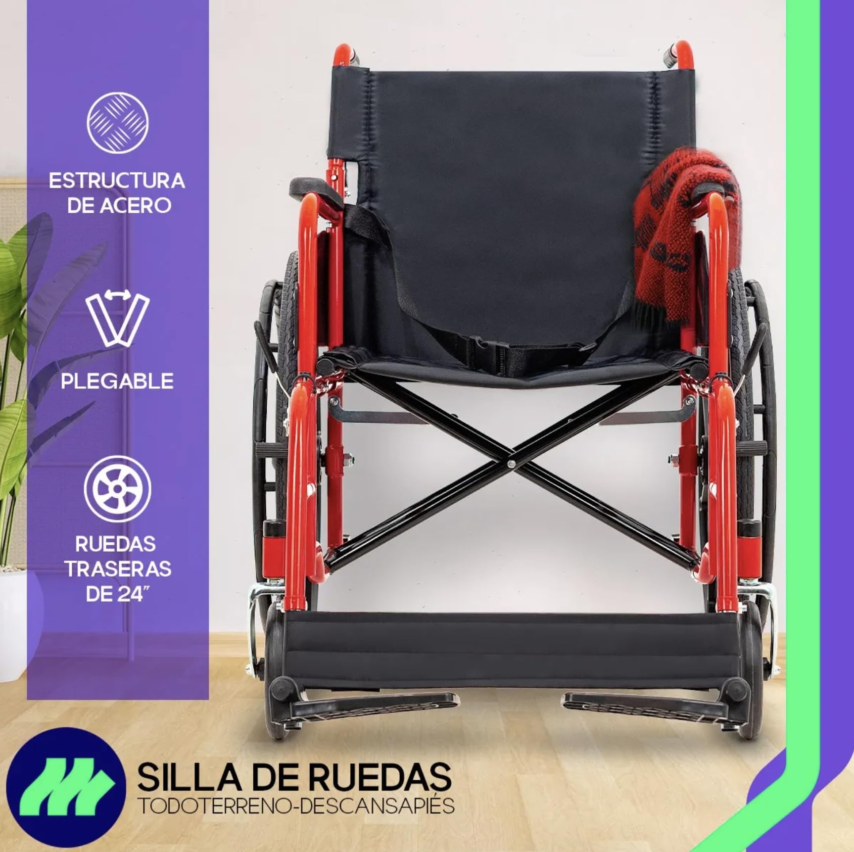 Silla De Ruedas MEDICAL STORE Rojo Todo Terreno Plegable para Adulto Mayor
