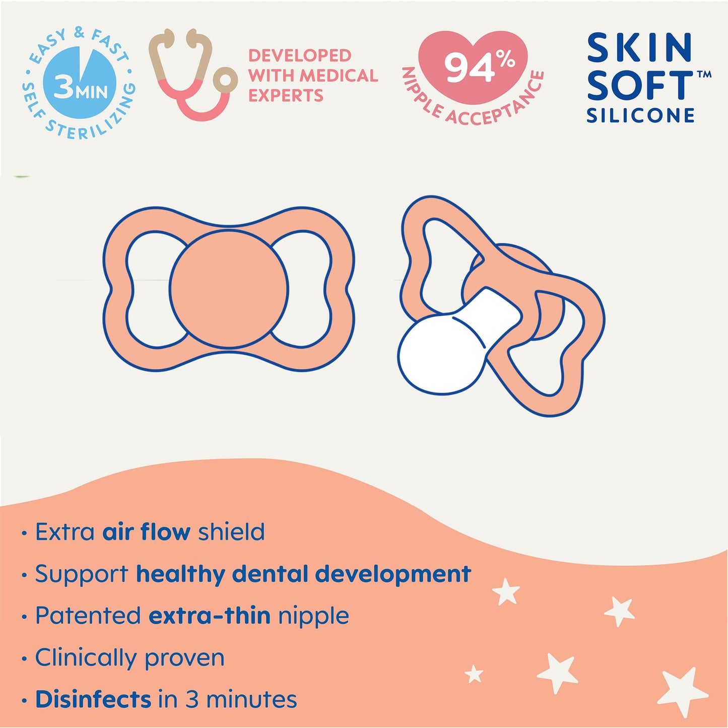 MAM Supreme Night Pacifiers (2 Pack, 1 Sterilizing Pacifier Case), Best Pacifier for Breastfed Babies 16+ Months, Glow in the Dark Pacifiers, Girl Pacifier