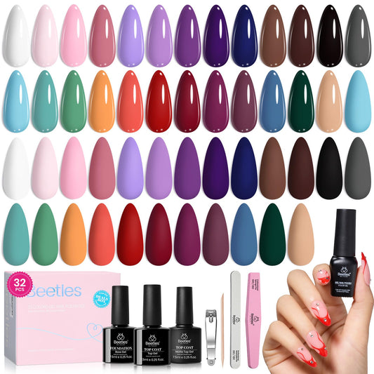 Escarabajos Esmalte en Gel 25 Colores Esmalte en Gel Juego de Uñas en Gel Rosa Kit de Uñas en Gel Otoño Rojo Nude Marrón Púrpura Nail Art con 3 Piezas de Capa Superior de Base Colección Urban Rhythm Kit de Manicura de Salón DIY Regalo para Mujeres Niñas