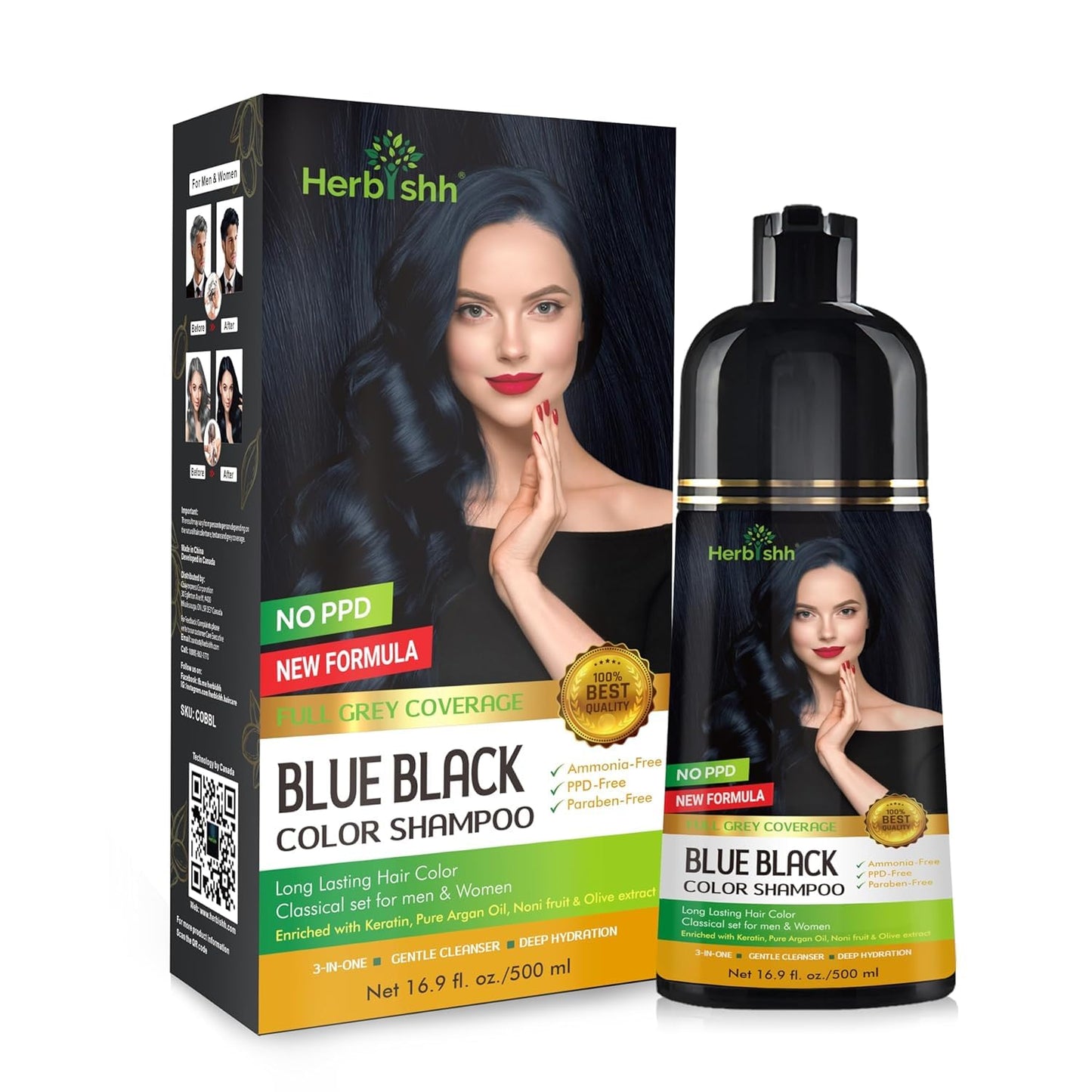 Herbishh Hair Color Shampoo for Gray Hair – Natural Hair Dye Shampoo – Colors Hair in Minutes – Lasts Up To 3-4 Weeks – 500 Ml – 3-In-1 Hair Color – Ammonia-Free | Herbishh (Blue Black)