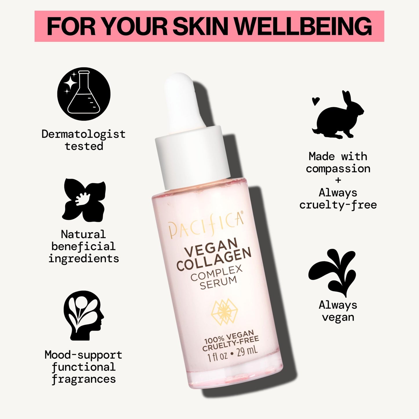 Pacifica Beauty Vegan Collagen Complex Serum, Hyaluronic Acid, Hydrating & Moisturizing for Aging and Dry Skin, 100% Vegan & Cruelty Free, Sulfate, Silicone + Paraben Free