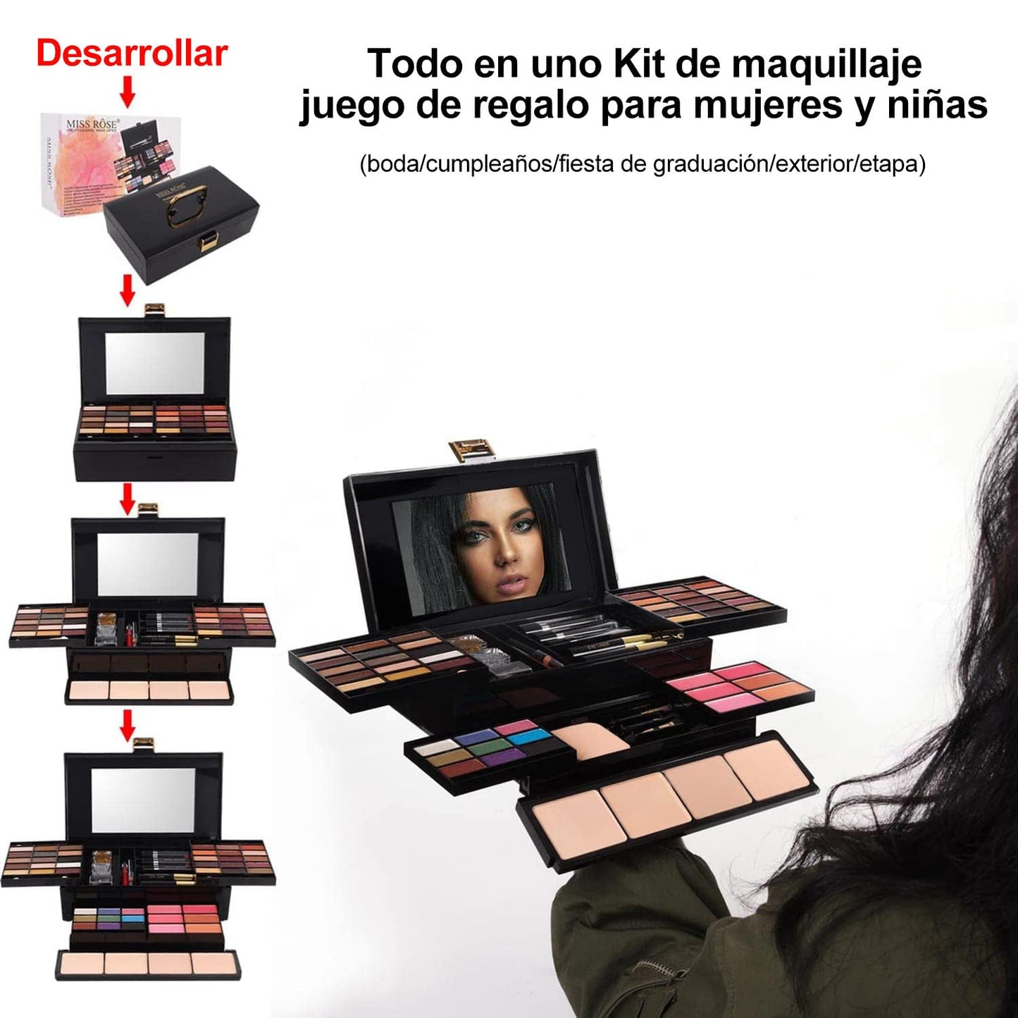 MISS ROSE Paleta de Maquillaje Todo en Uno | Sombra, Cejas y Más