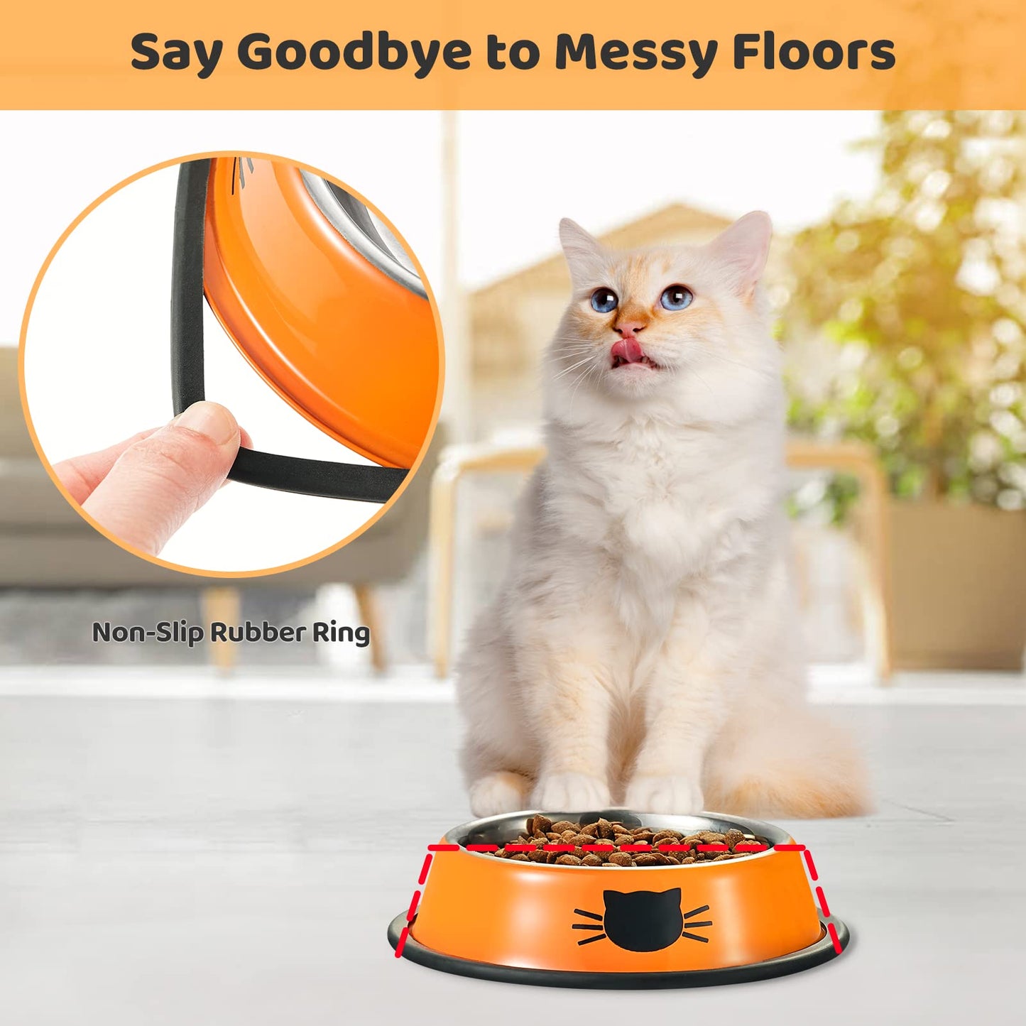 Legendog Cat Bowl Pet Bowl Stainless Steel Cat Food Water Bowl Non-Slip Rubber Base Small Pet Bowl Cat Feeding Bowls Set of 3