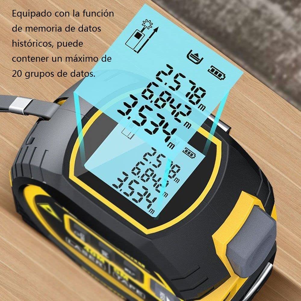 Linmeng Cinta Métrica Láser Telémetro Láser 3 En 1, Regla de Cinta Métrica de 5M, Pantalla LCD con Retroiluminación, Medidor de Distancia, Dispositivo de Medición de Edificios, Volumen de Área(40 m)
