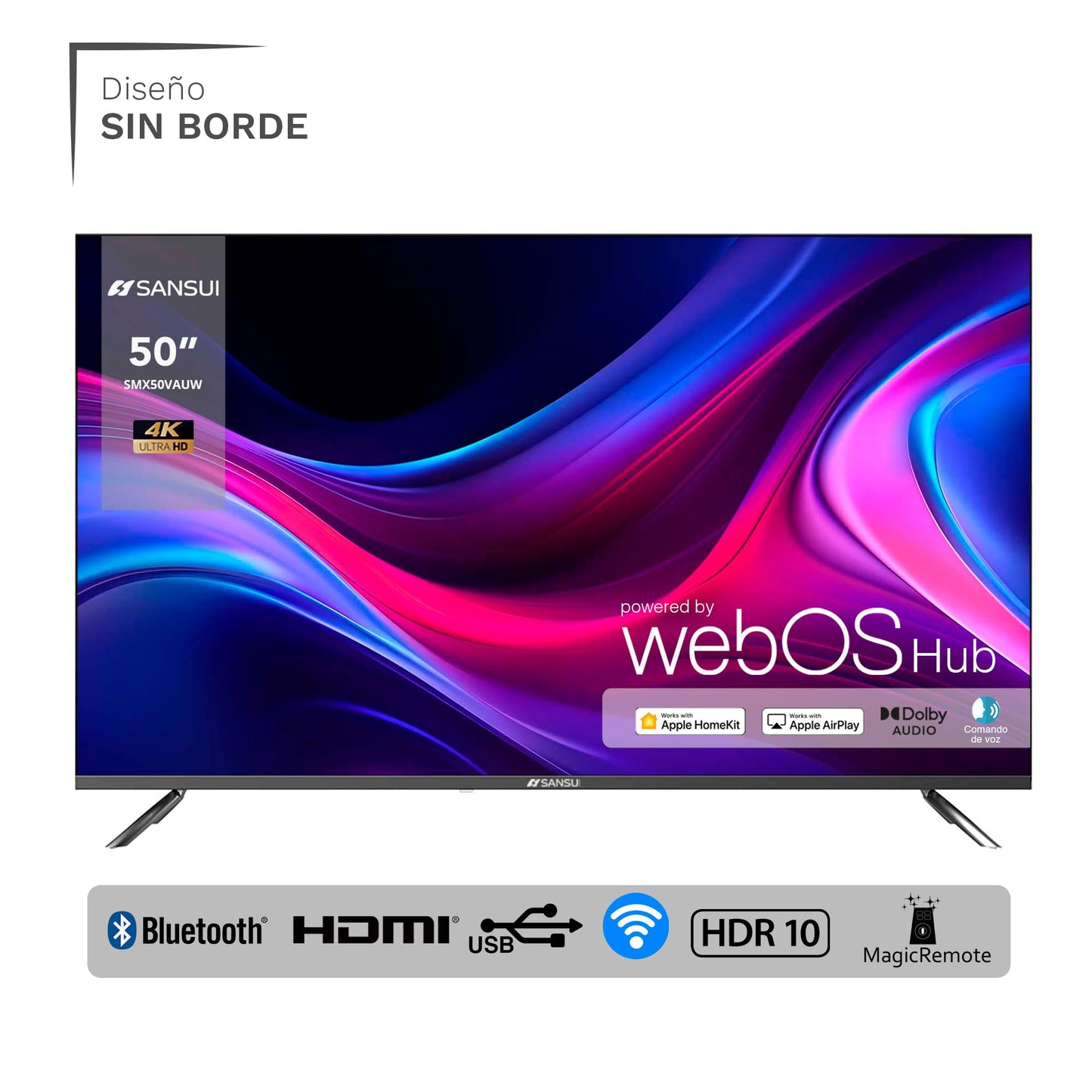 SANSUI SMX50VAUW TV 50" Ultra HD 4K Smart TV Dolby Vision, HDR10, Magic Remote, WiFi Sistema Operativo WebOS Series 2024, Control de Voz, Compatible con Alexa y Apple Air Play (50" UHD 4K)