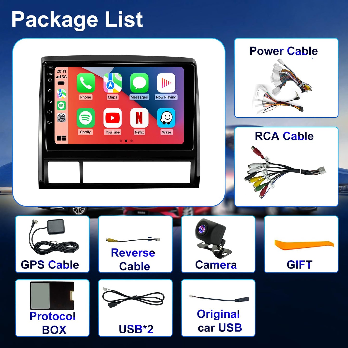 Hyperego Autorradio Android para Toyota Tacoma 2005-2015, actualización de estéreo 5G WiFi Tacoma Compatible con CarPlay inalámbrico y Android Auto, Unidad Principal con Pantalla táctil de 9 Pulgadas