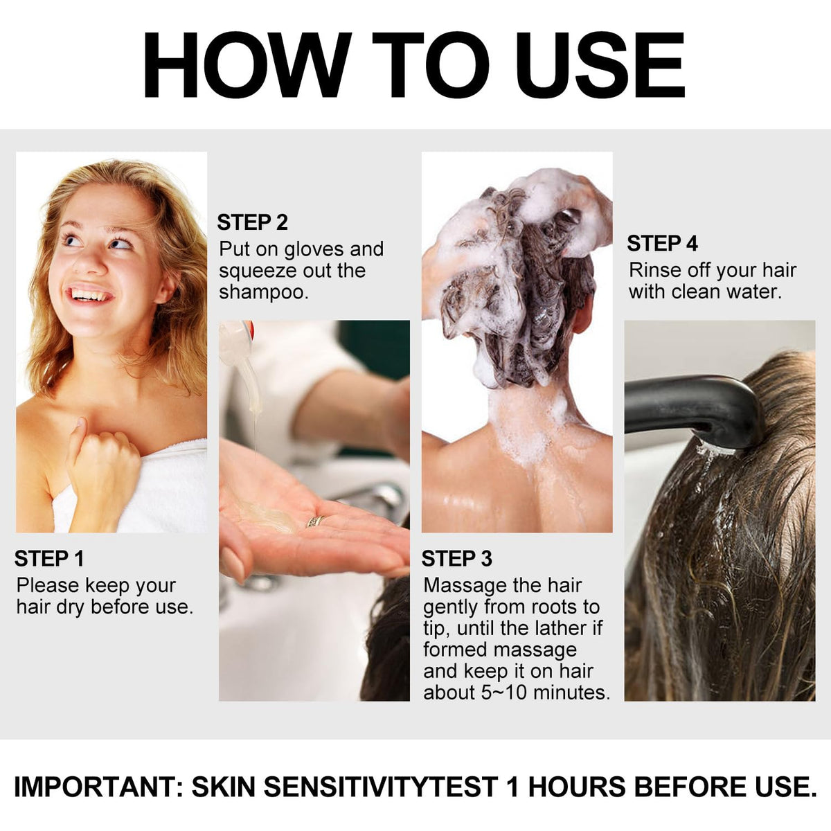 Champú Instant Hair Color para Cabello,hair dye shampoo, Champú Tinte Instantáneo 3 En 1 Fórmula Suave Que contiene Ingredientes Naturales,shampoo tinte, Adecuado Para HombresY mujeres (Negro)