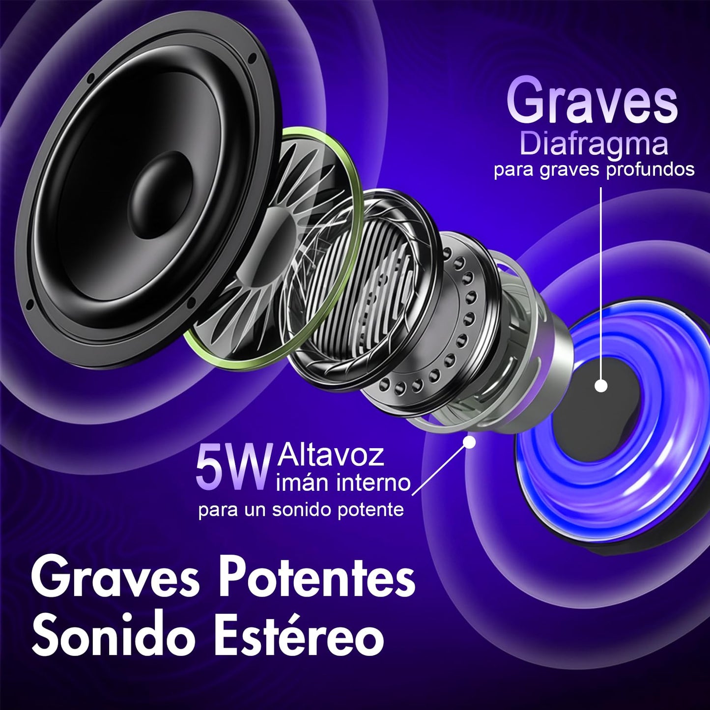 SOLVIFY Mini Bocinas Bluetooth Magnéticas, Altavoz Magnético Bluetooth con Luz RGB, Sonido Envolvente 3D, G200, Tecnología Conexión Inalámbrica 5.3, Portátil Se Puede Utilizar como Soporte (Violeta)