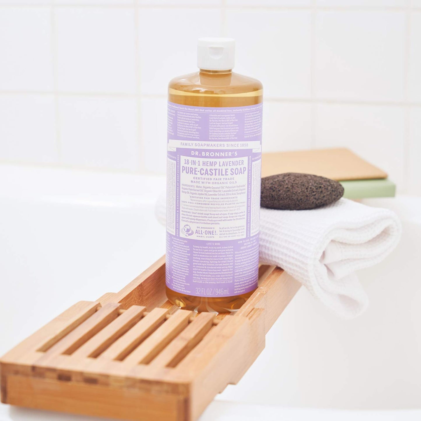 Dr. Bronner's | Jabón de castilla orgánico multiusos, ideal para todo el cuerpo, 100% biodegradable con aceite esencial relajante de Lavanda 3.8 L