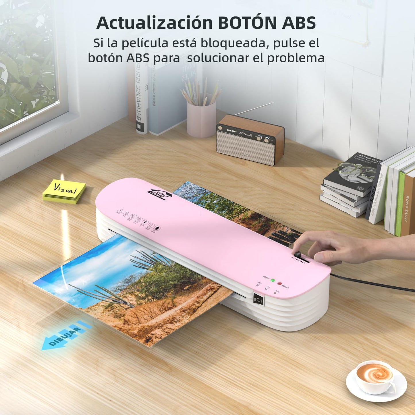 GirlsHome Plastificadora Térmica, 8 en 1 Plastificadora con 300 Hojas de Plastificado, Plastificadora Térmica/Frio/Foil, Laminadora Enmicadora Térmica (Rosado)