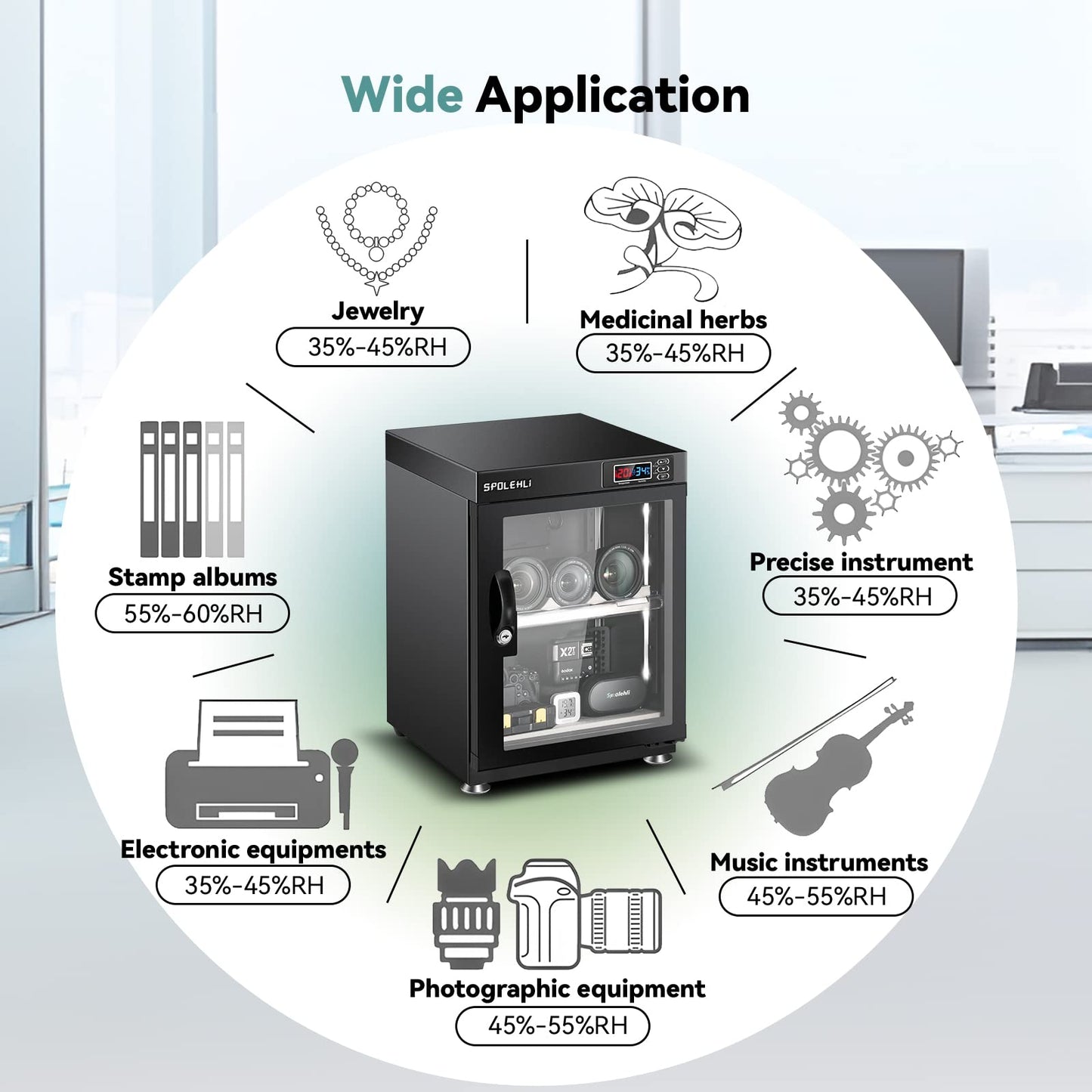 Cámara de gabinete seco con control digital, deshumidificador electrónico de 35 l, caja seca con luces LED, silenciosa y ahorro de energía para lente de cámara y almacenamiento de equipos electrónicos