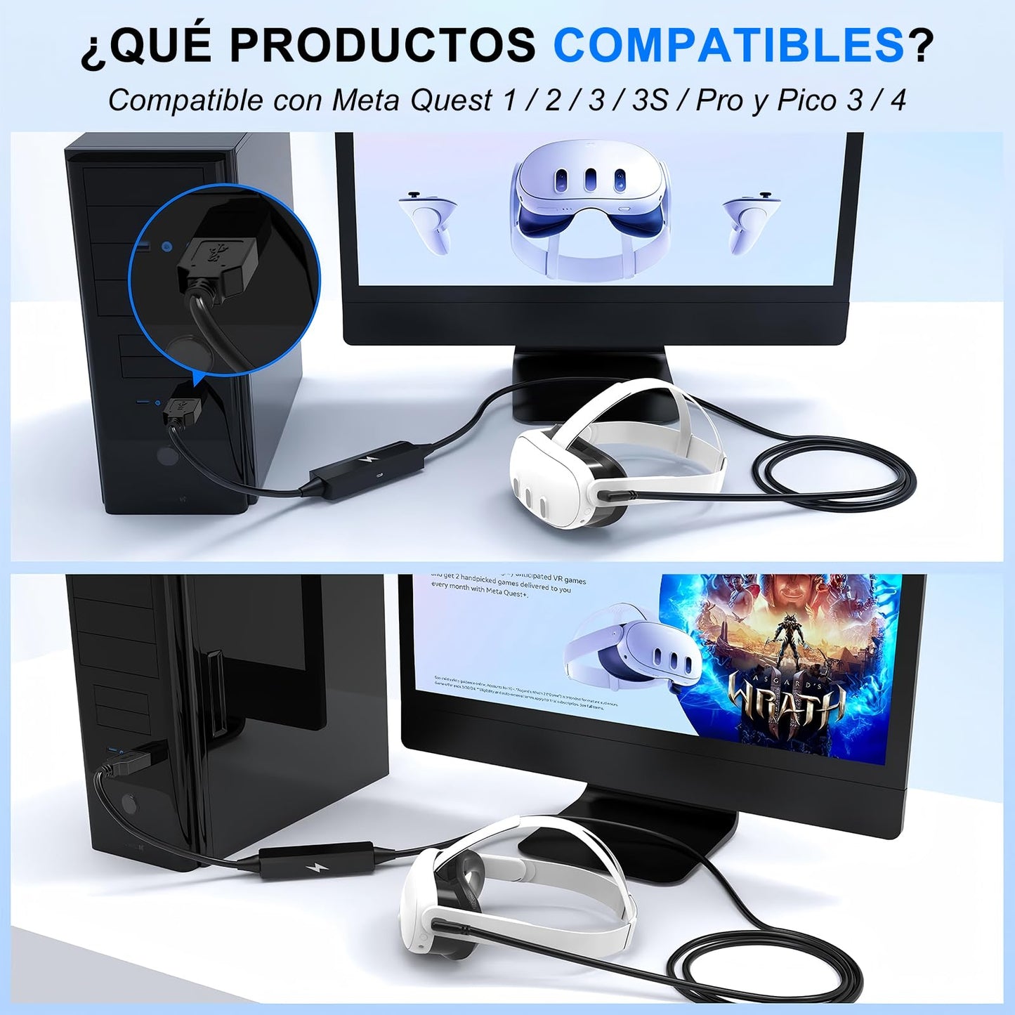 Cable de Enlace VR TRYXZSZ Negro Compatible con Meta y Oculus Quest 1/2/3/3s/Pro USB3.2 Gen1 18W 9V 2A 5M