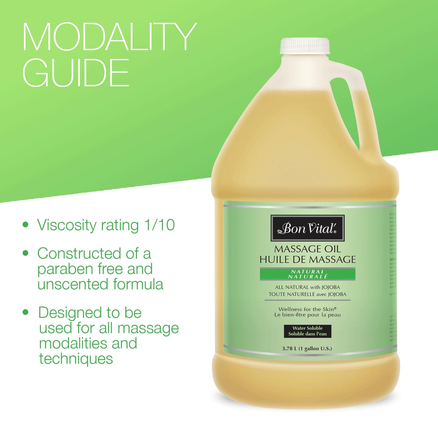 Bon Vital Naturale Massage Oil Made with Natural Ingredients for an Earth-Friendly & Relaxing Massage, Revives and Rehydrates Dry Skin Naturally, with Green Tea Extract for Added Skin Benefits, 1 Gal