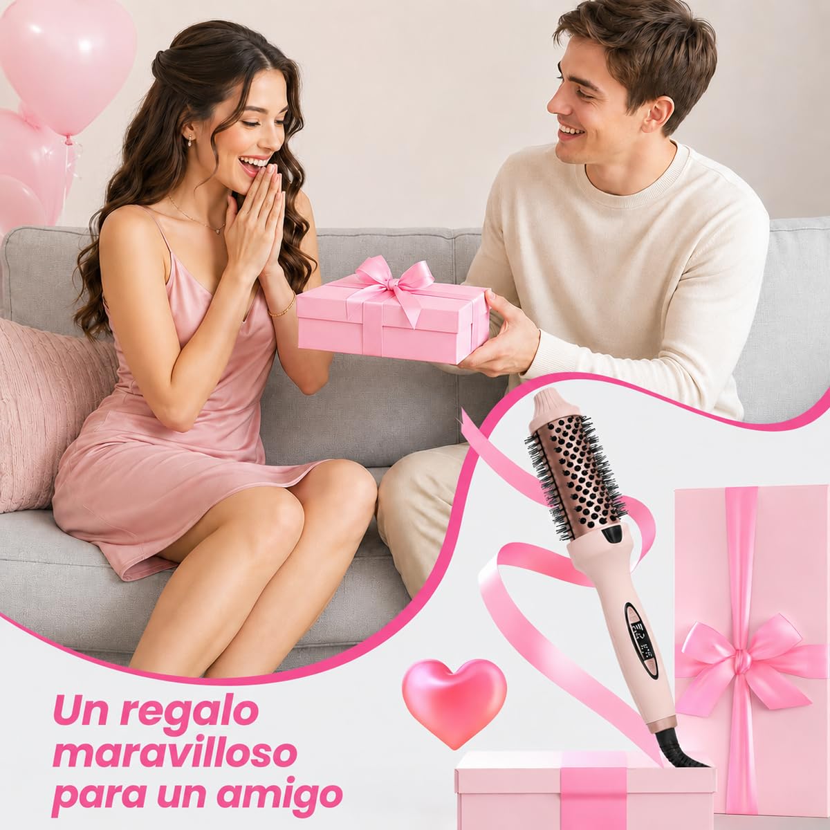 Cepillo Térmico Thermal Brush Alisador Rizador Cerámica Anti Frizz con Pantalla LED y Generador de Iones 130-210°C