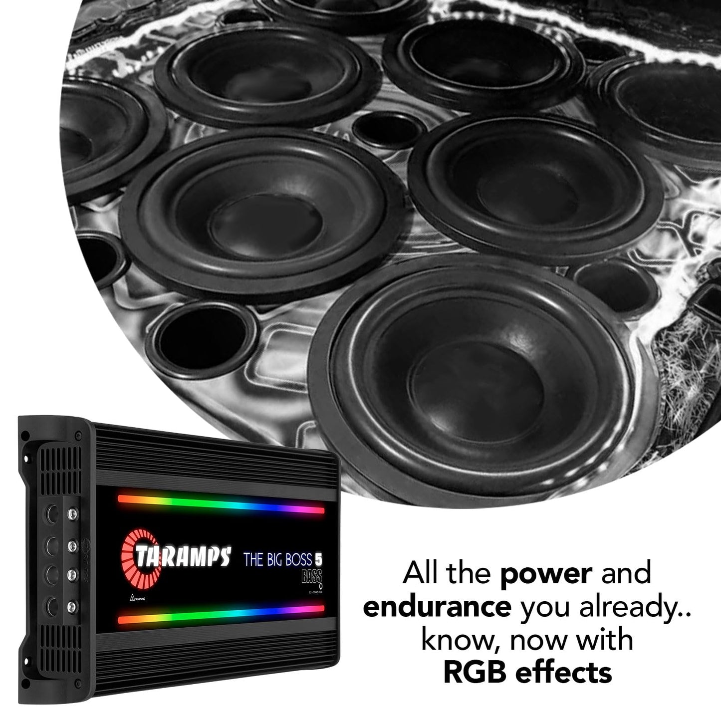 Amplificador Digital Monobloque Taramps Negro de 5000 Vatios Rms con Efectos RGB para Sistema de Audio de Coche
