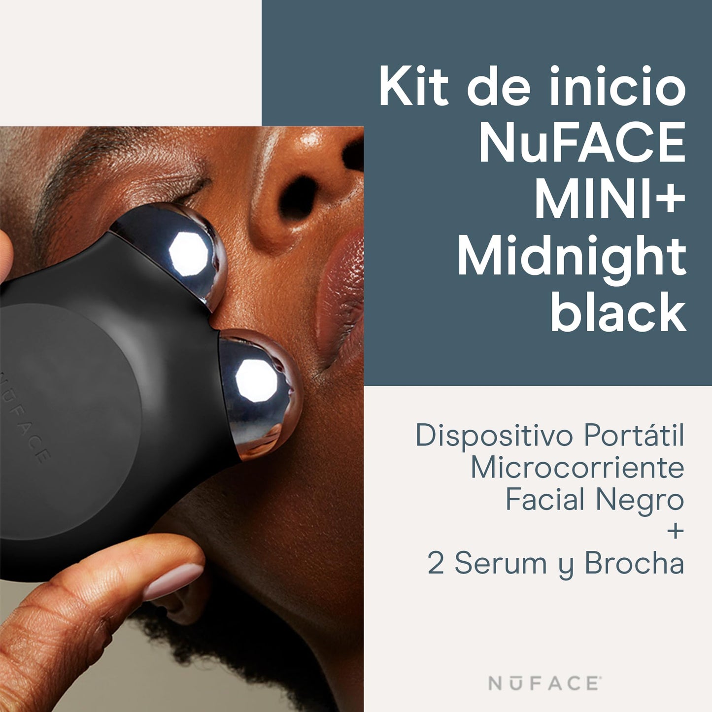 NUFACE | Skin Care Mujer Kit de Inicio MINI+ | Dispositivo Portátil Microcorriente Facial Negro + 2 Serum y Brocha | Gel Conductor Facial Hidratante Facial con Acido Hialuronico | Skincare Kit