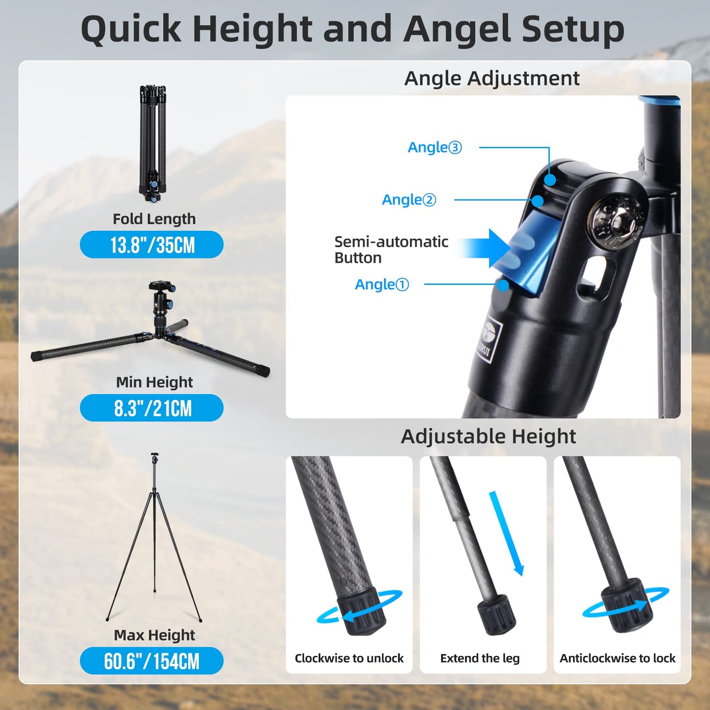Trípode de Viaje SIRUI Fibra de Carbono Negro con Cabeza de Bola 360° Traveler X-II