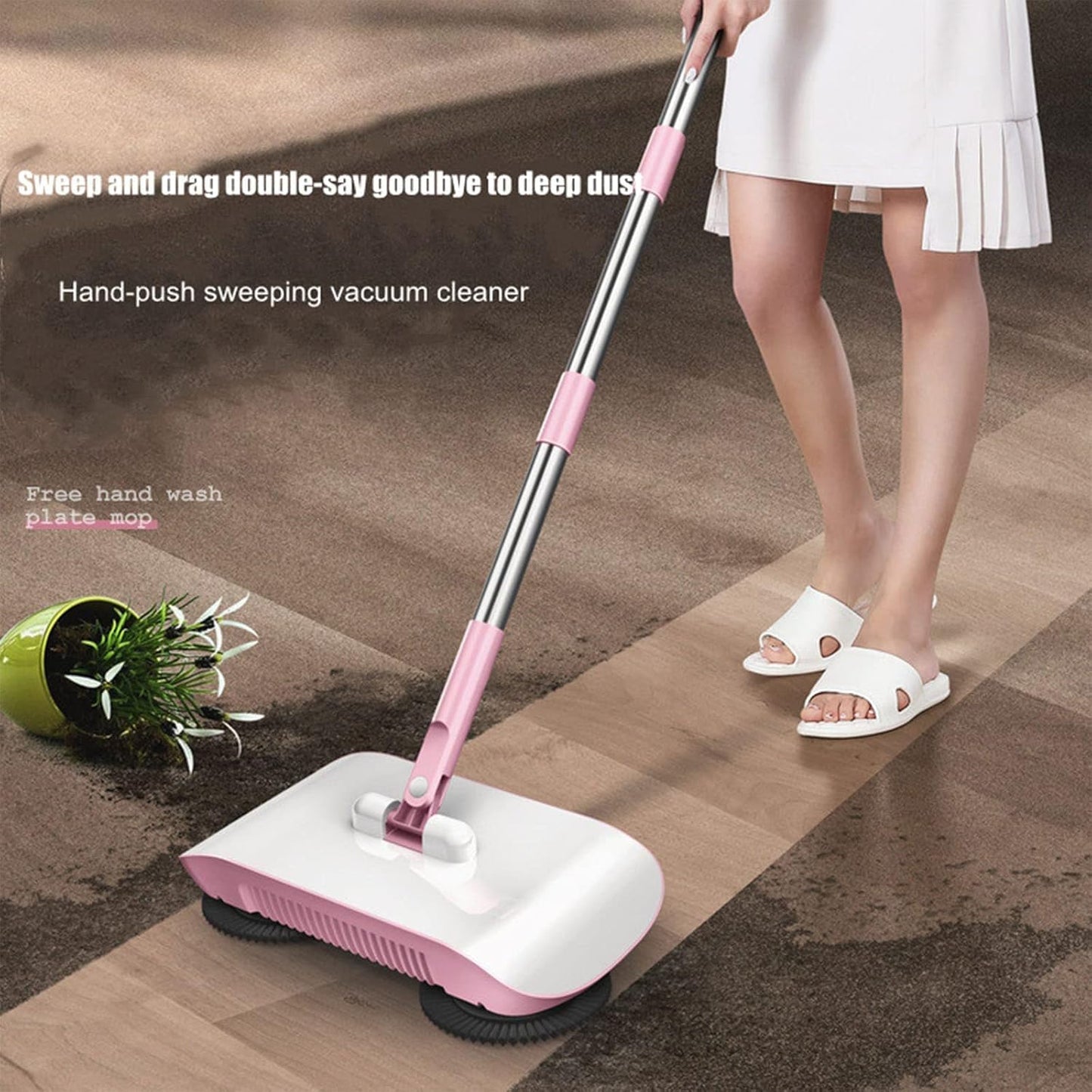 Goreem Barredora de Piso Mejorada para Superficies de Madera Dura,Azulejos, Escoba pequeña y portátil, Limpia el Polvo del Pelo de Las Mascotas, aspiradora Manual con trapeador Manual