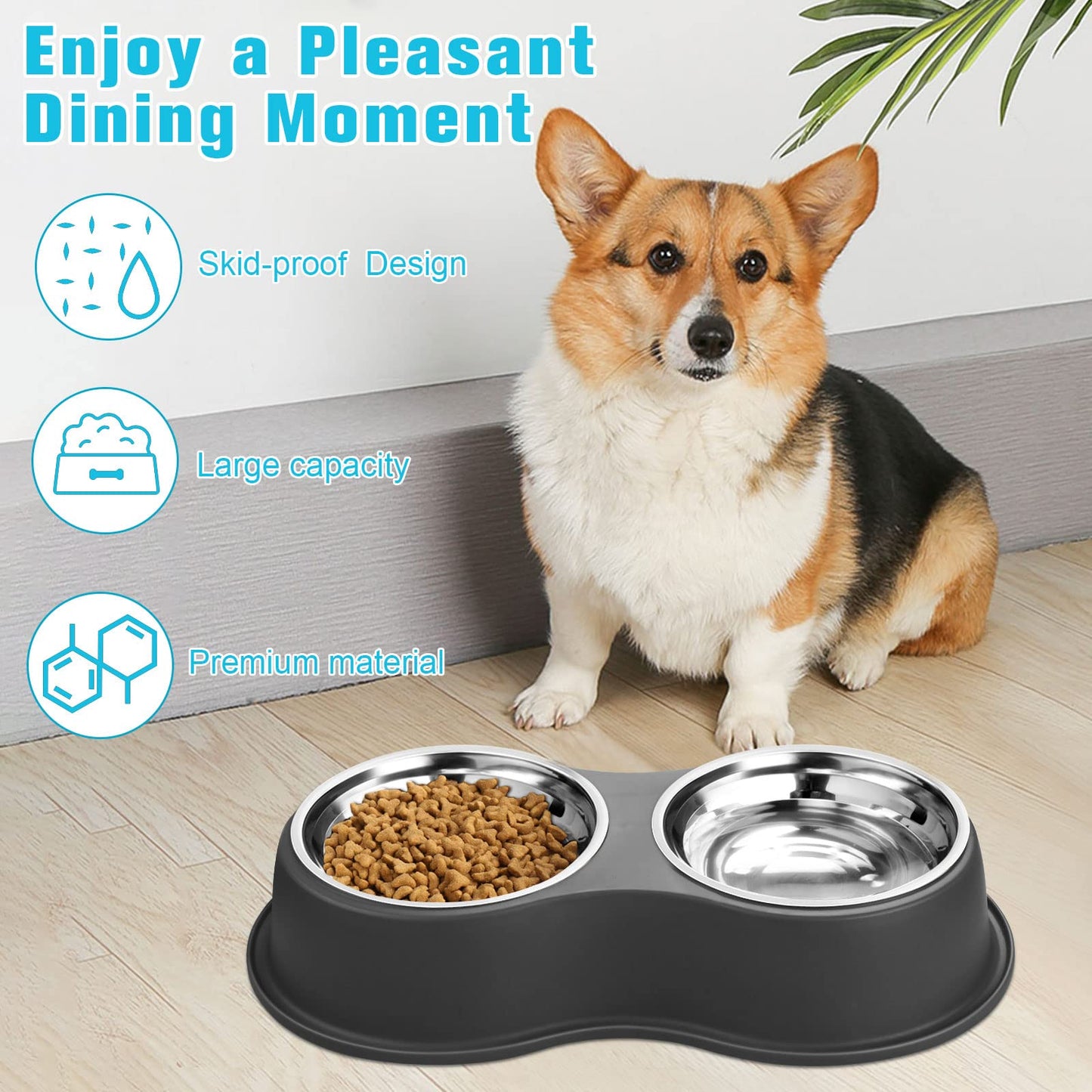 Cuencos dobles para perros de agua y alimentos, cuencos de acero inoxidable con estación de resina antideslizante, cuencos de comedero para mascotas para cachorros, perros medianos y gatos