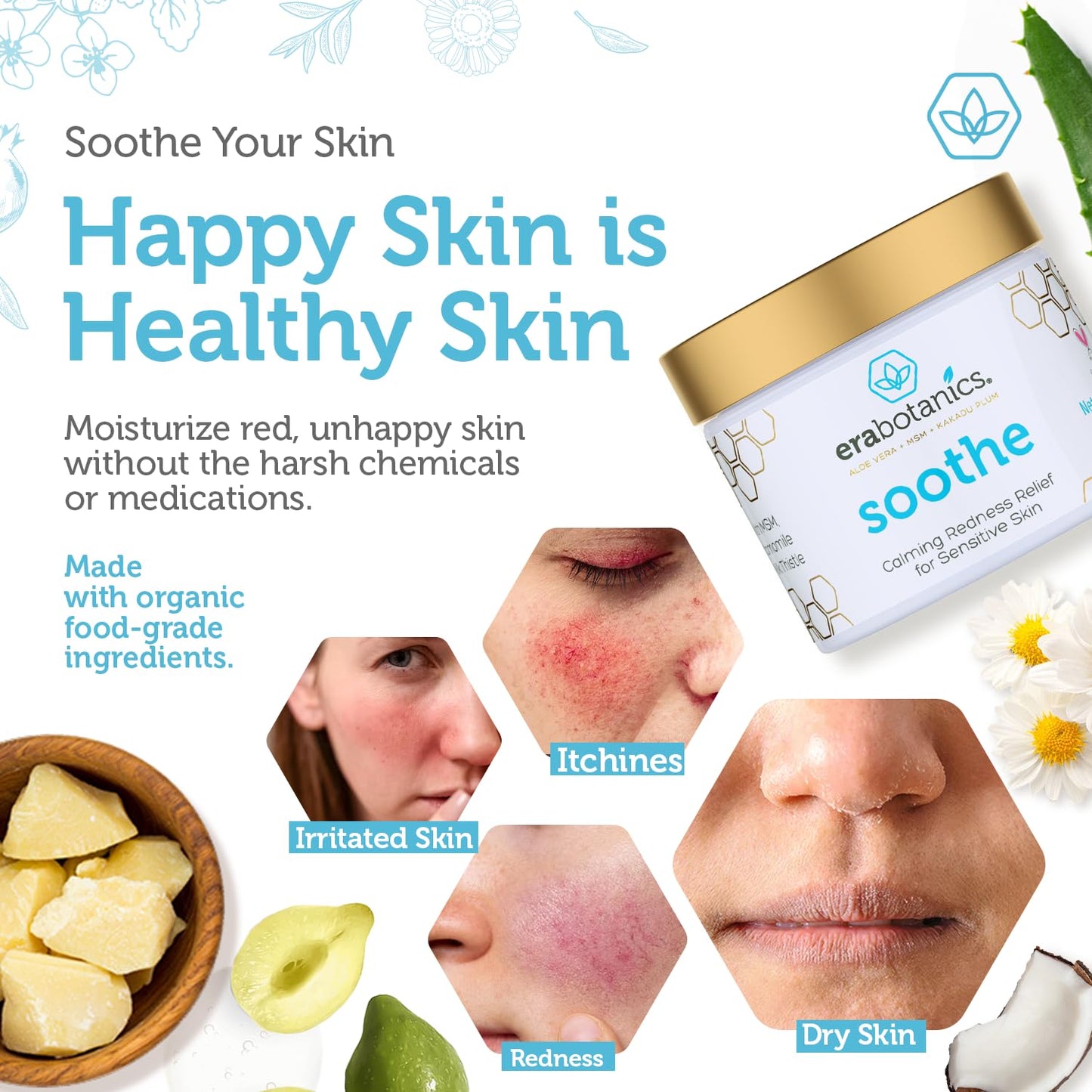 Rosacea Redness Relief Treatment Cream - Soothe Anti Inflammatory Natural Face Moisturizer Cream For Rosacea, Eczema, Acne, Dry, Sensitive Skin With Milk Thistle, MSM, Avocado Oil & Chamomile